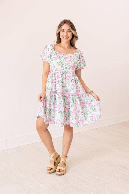 Grace & Emma Floral Dress With Scallop Trim
