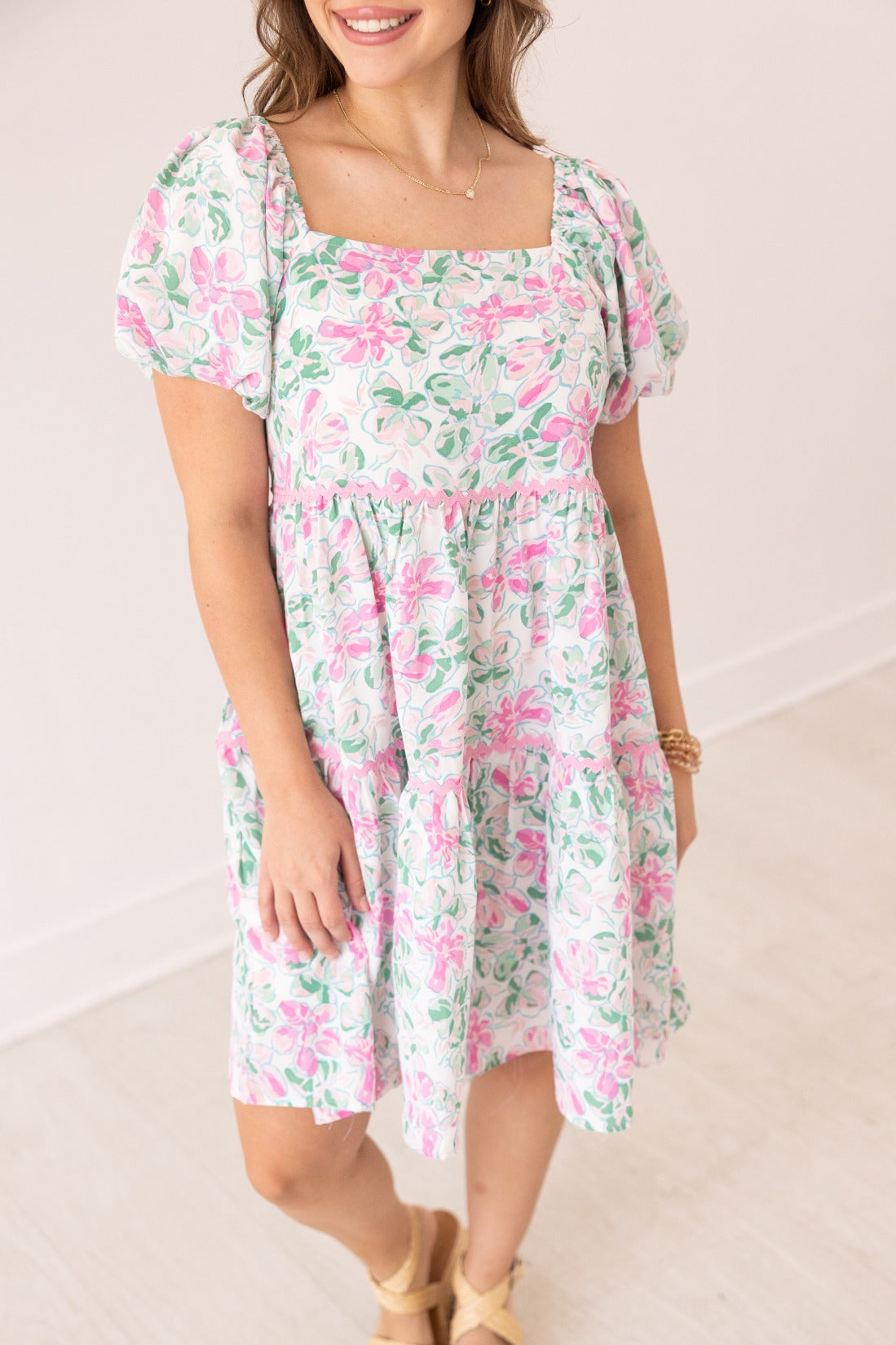 Grace & Emma Floral Dress With Scallop Trim