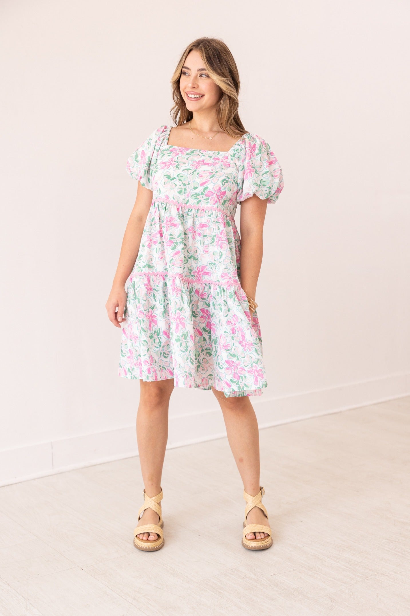 Grace & Emma Floral Dress With Scallop Trim