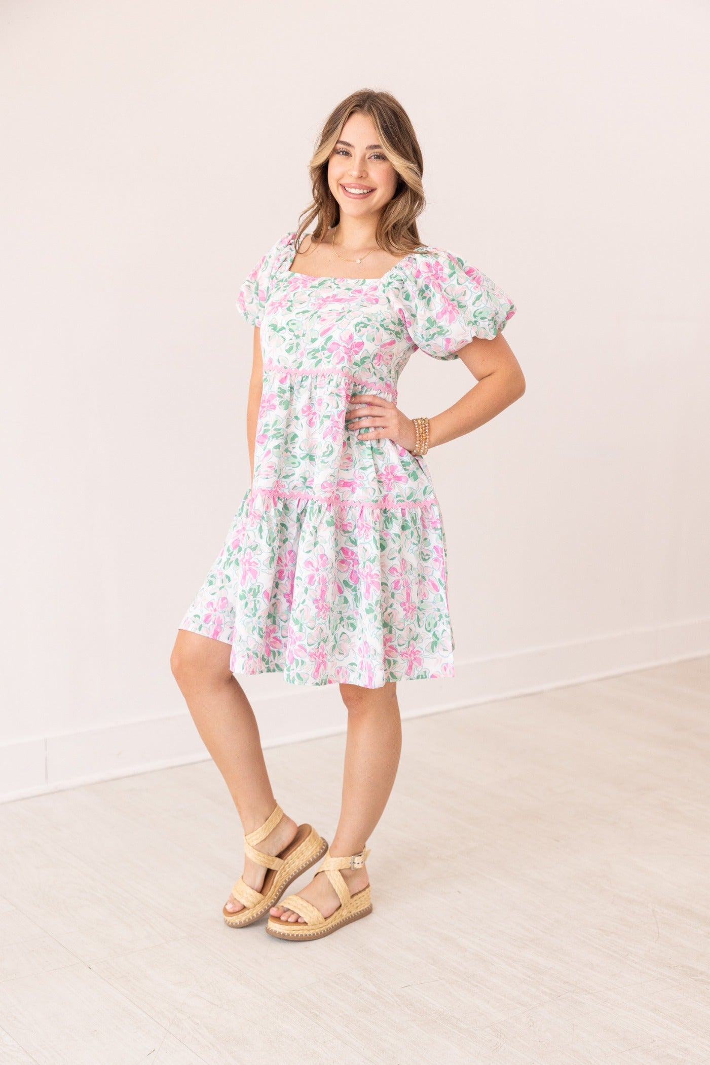 Grace & Emma Floral Dress With Scallop Trim