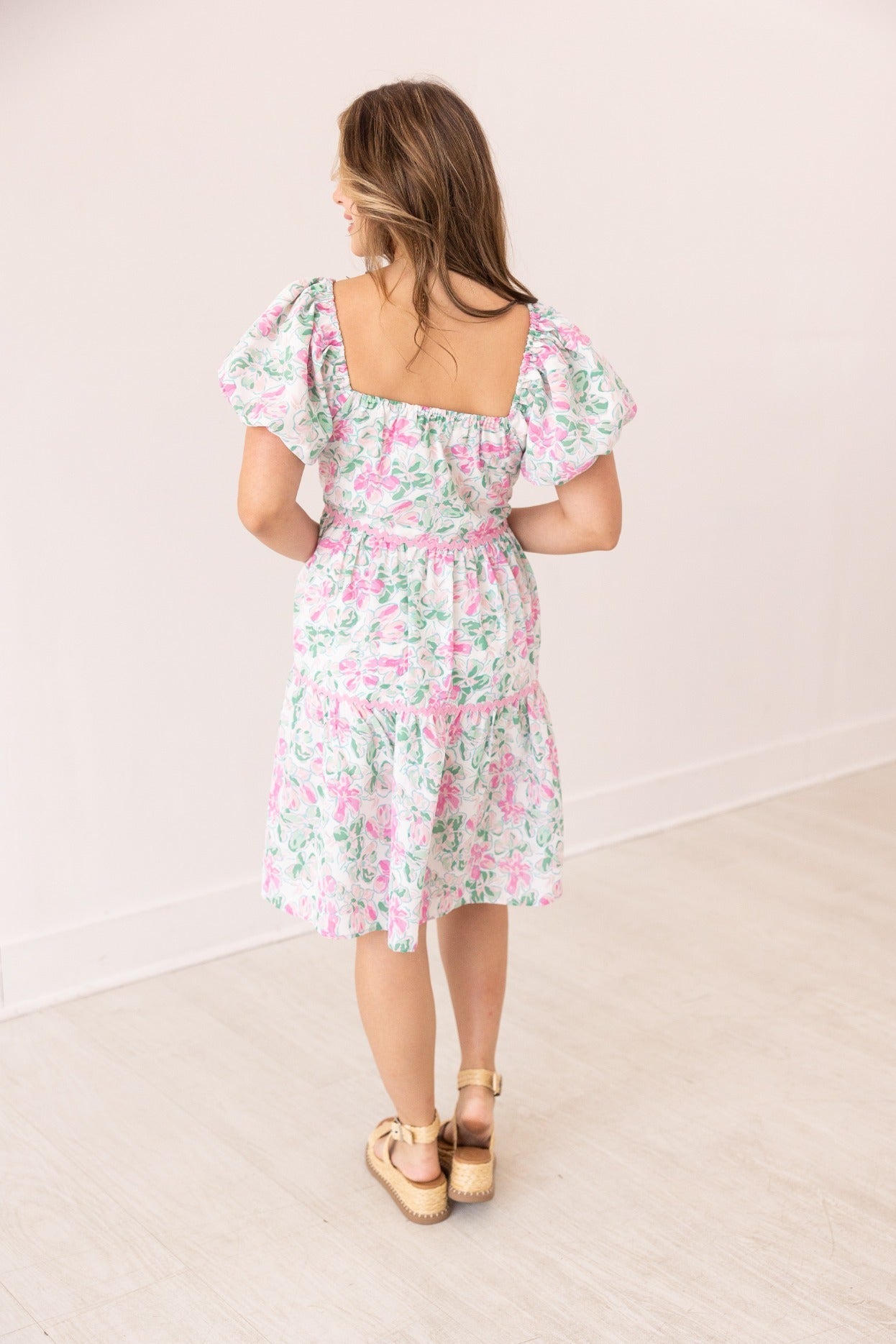 Grace & Emma Floral Dress With Scallop Trim