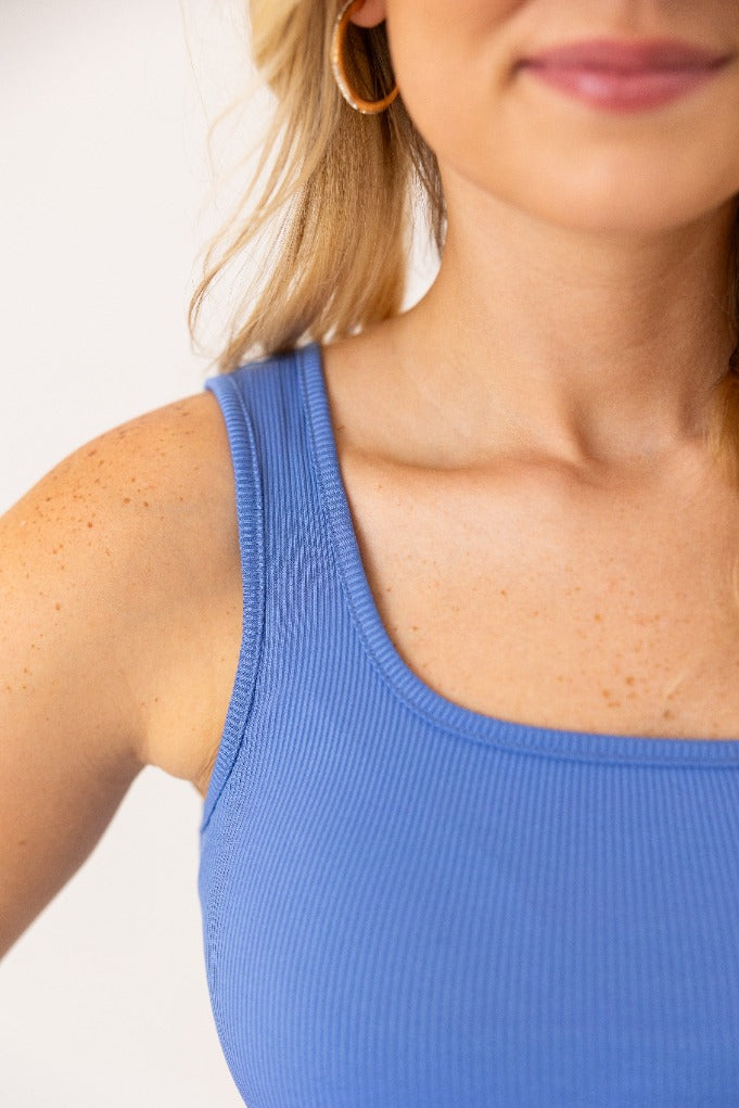 Grace & Emma Bella Square Neck Rib Knit Tank Top, Blue