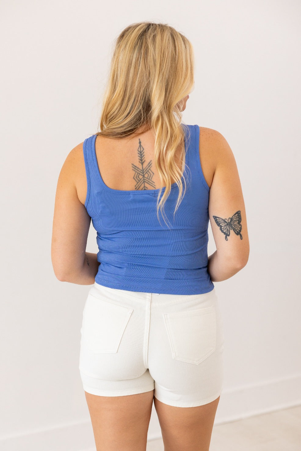 Grace & Emma Bella Square Neck Rib Knit Tank Top, Blue