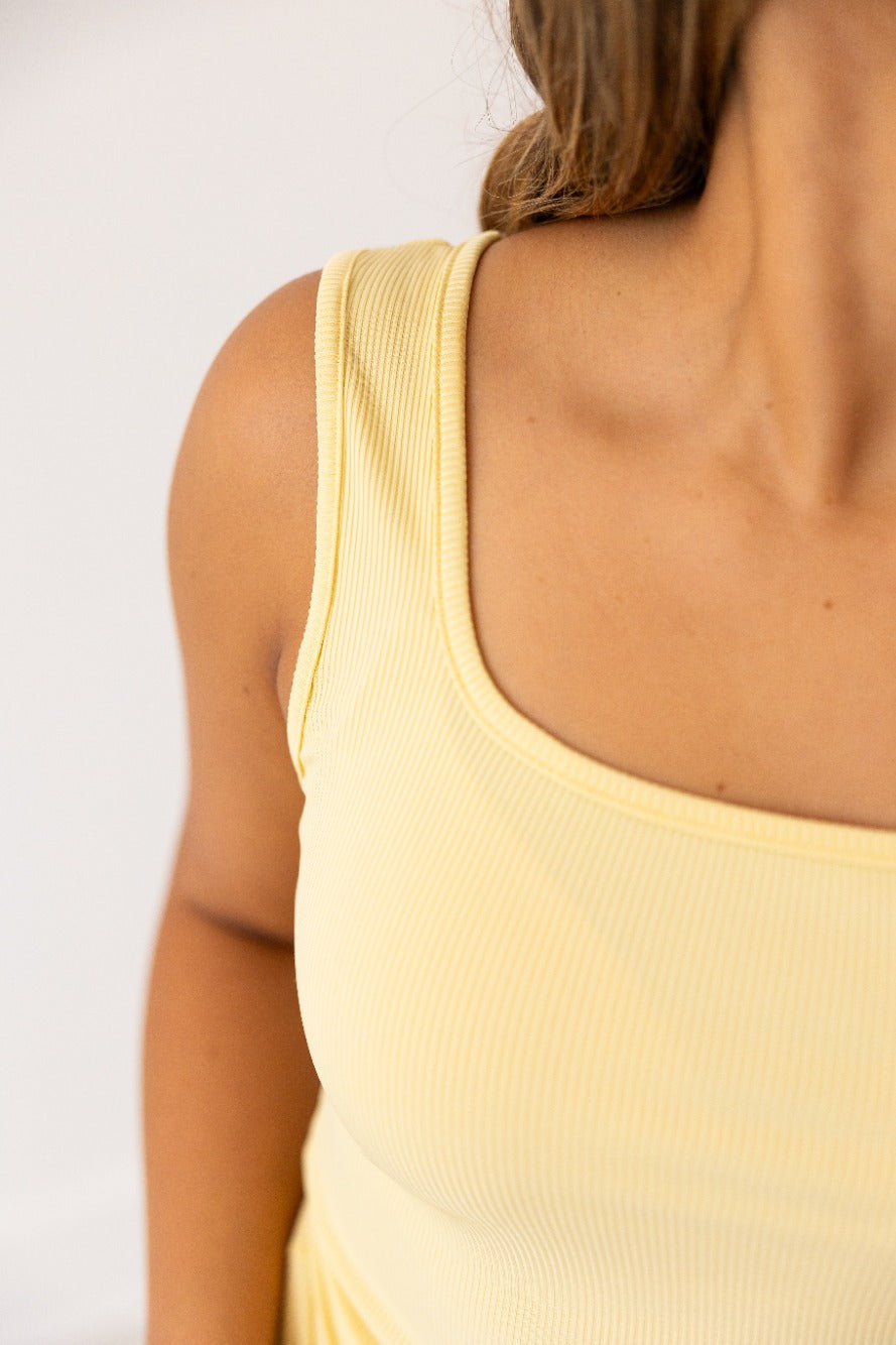 Grace & Emma Bella Square Neck Rib Knit Tank Top, Yellow