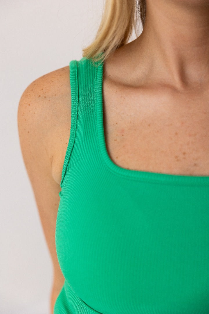 Grace & Emma Bella Square Neck Rib Knit Tank Top, Green