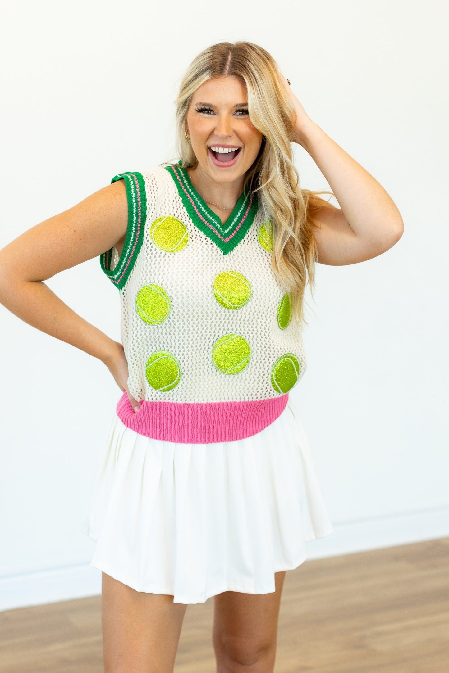 Grace & Emma Tennis Ball Glitter Patches Sweater Vest