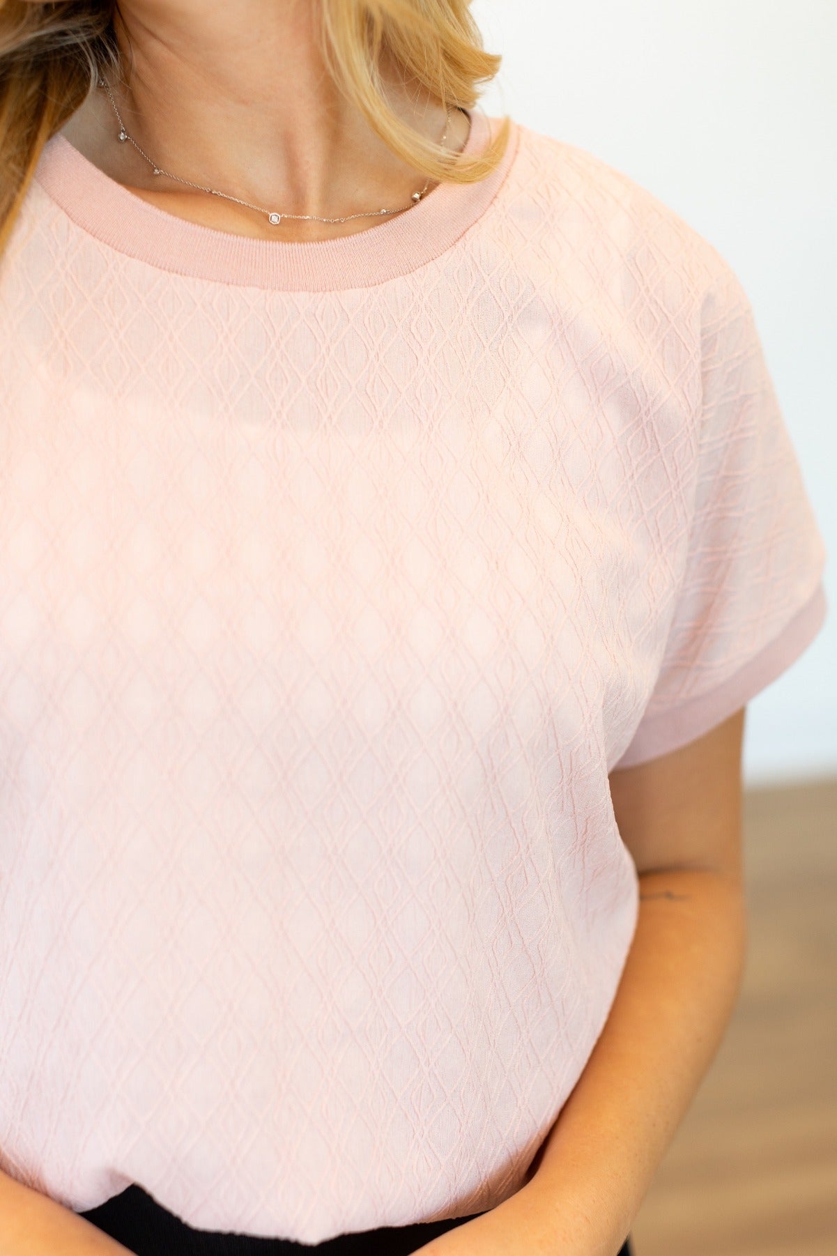 Grace & Emma Textured Fabric Crew Neck Top, Light Pink