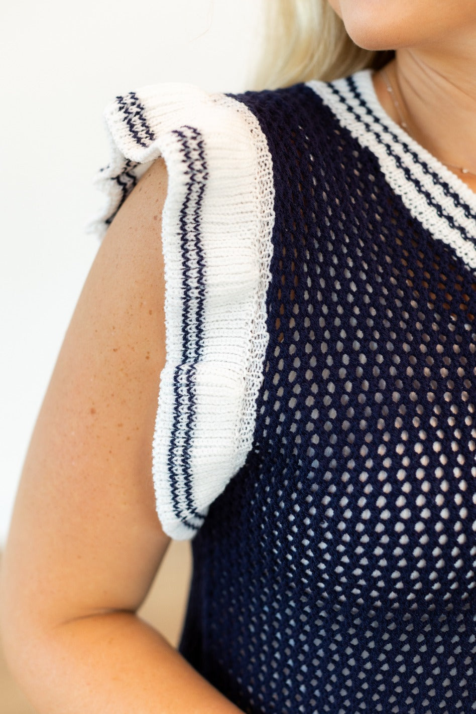 Grace & Emma Navy Sweater Vest with White Stripes