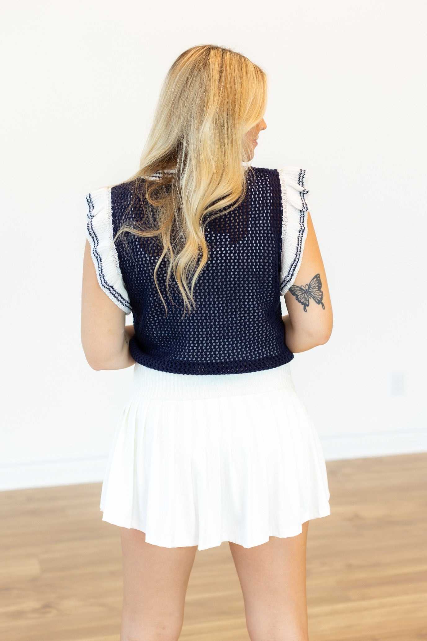 Grace & Emma Navy Sweater Vest with White Stripes