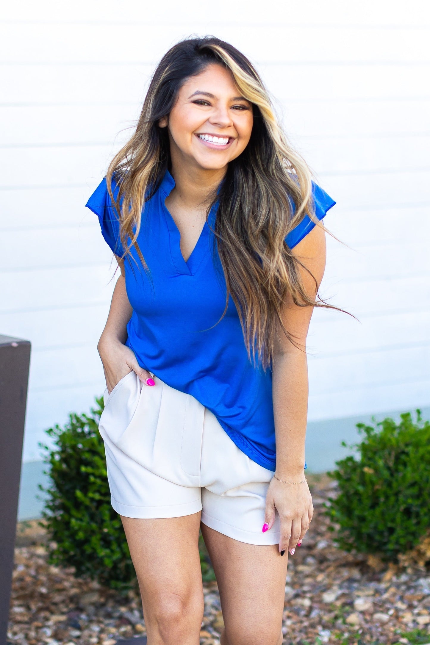 Grace & Emma The Nicole V-Neck Top, Blue