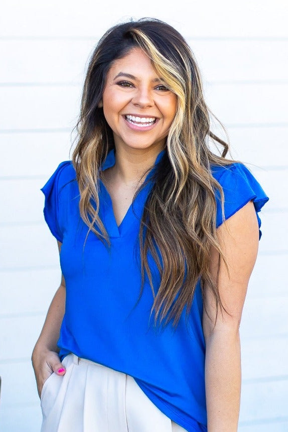 Grace & Emma The Nicole V-Neck Top, Blue