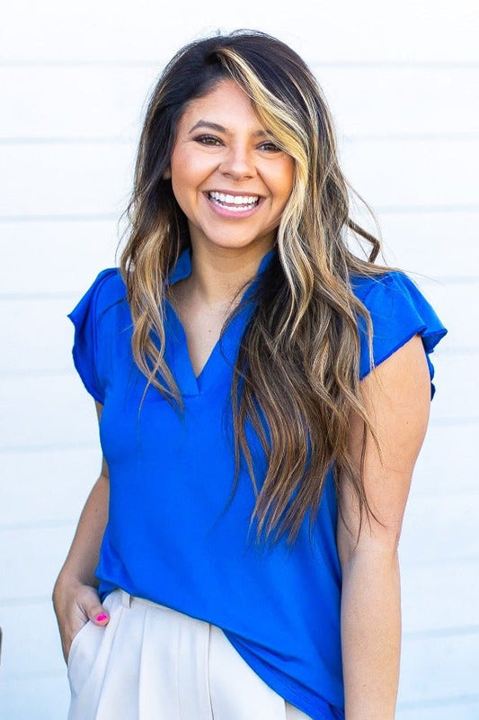Grace & Emma The Nicole V-Neck Top, Blue