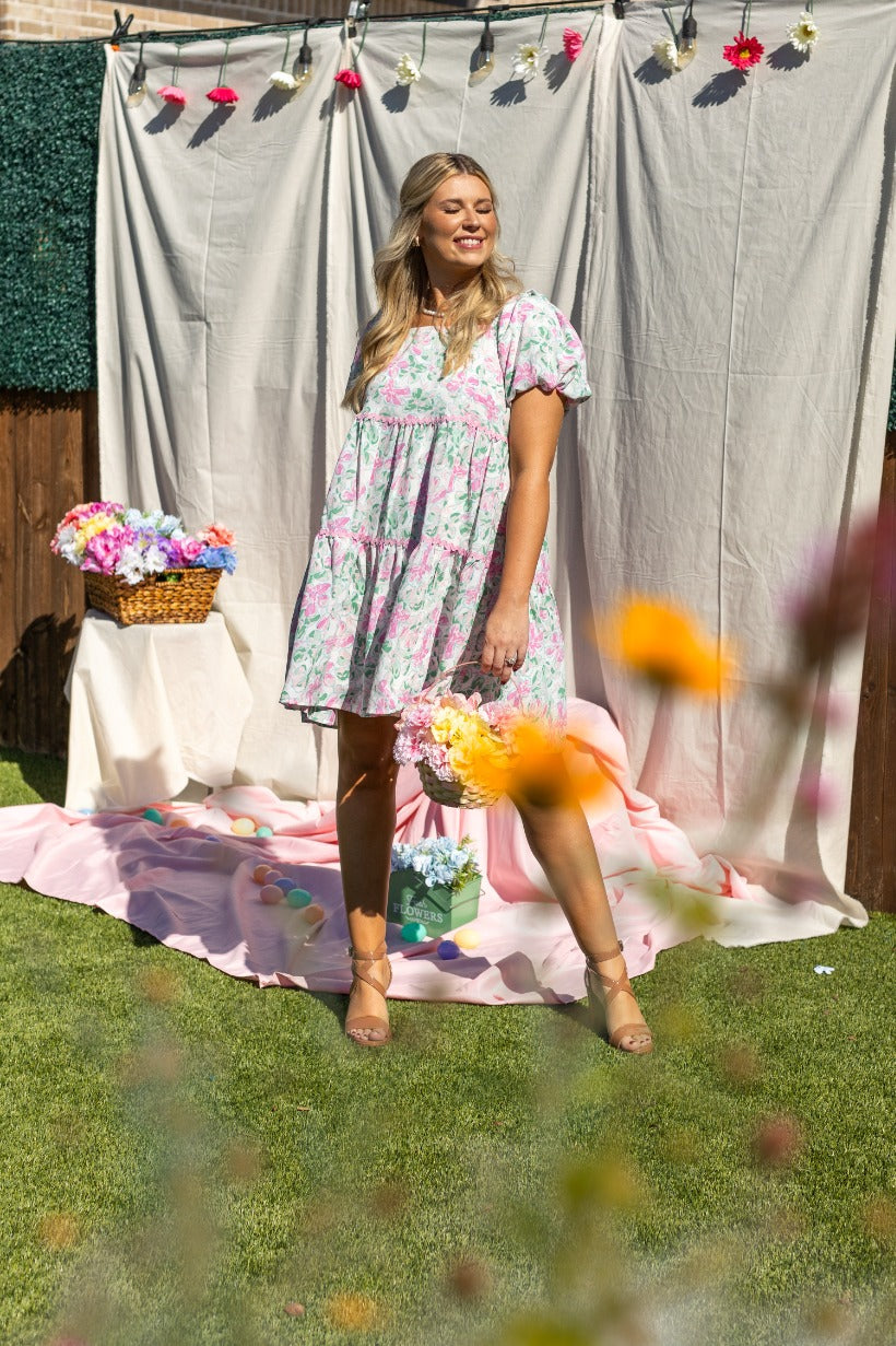 Grace & Emma Floral Dress With Scallop Trim