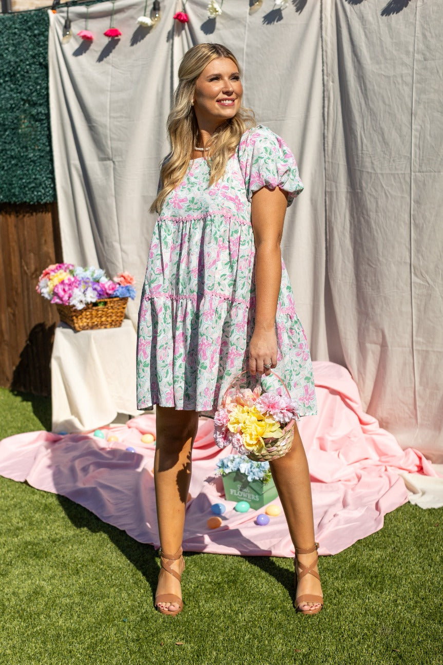 Grace & Emma Floral Dress With Scallop Trim