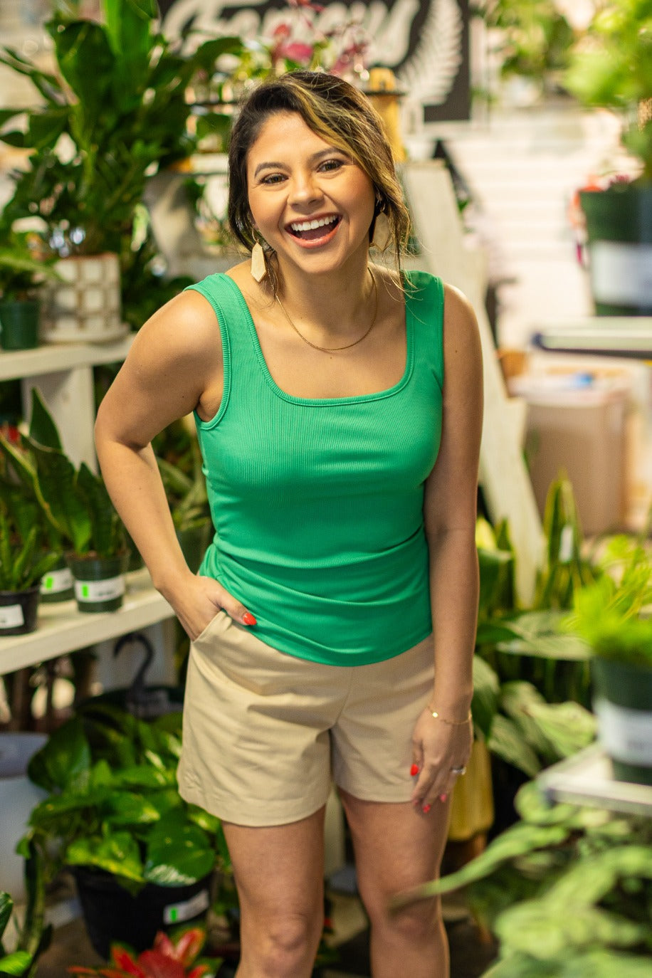 Grace & Emma Bella Square Neck Rib Knit Tank Top, Green