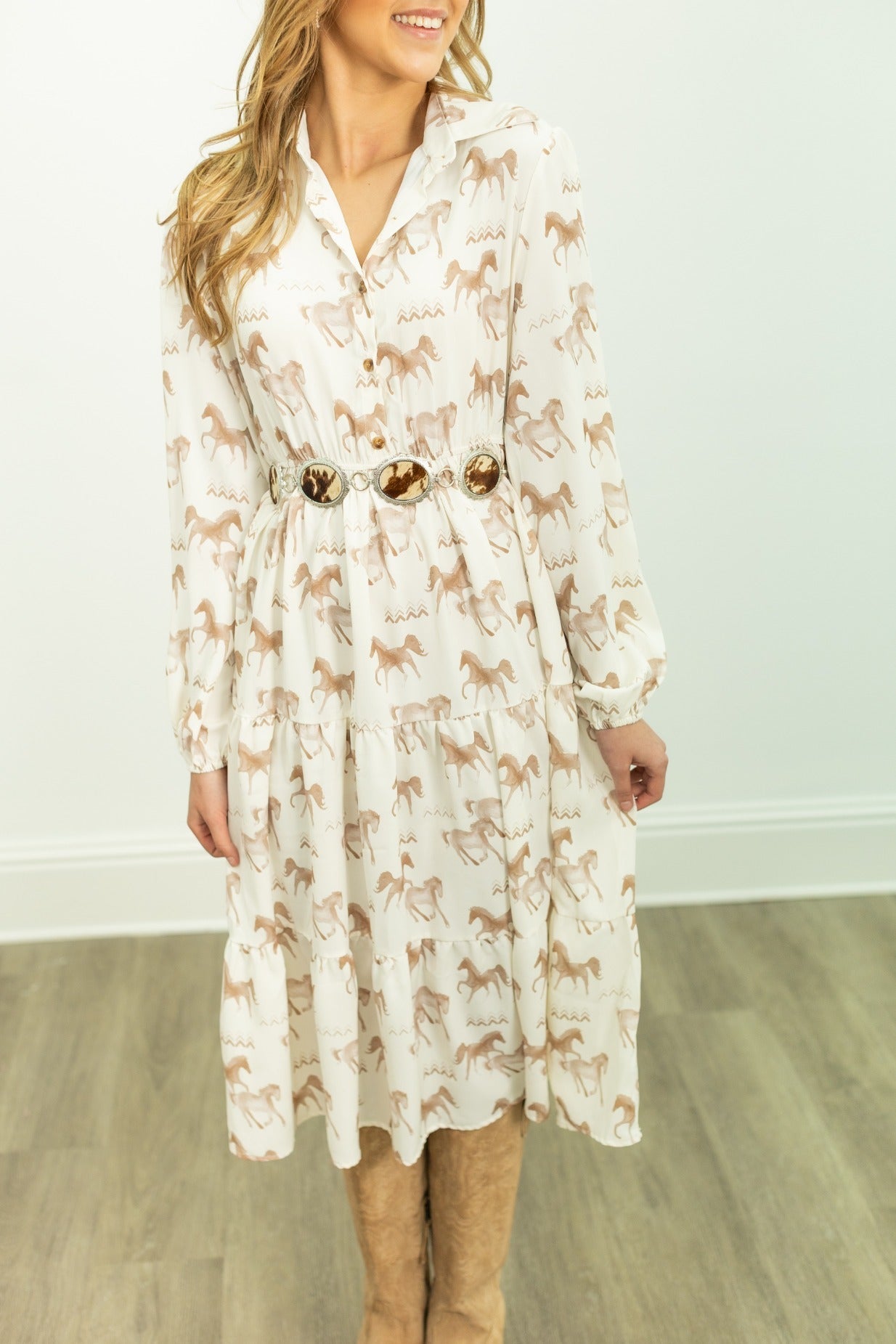 Grace + Emma Horse Print Shirt Dress