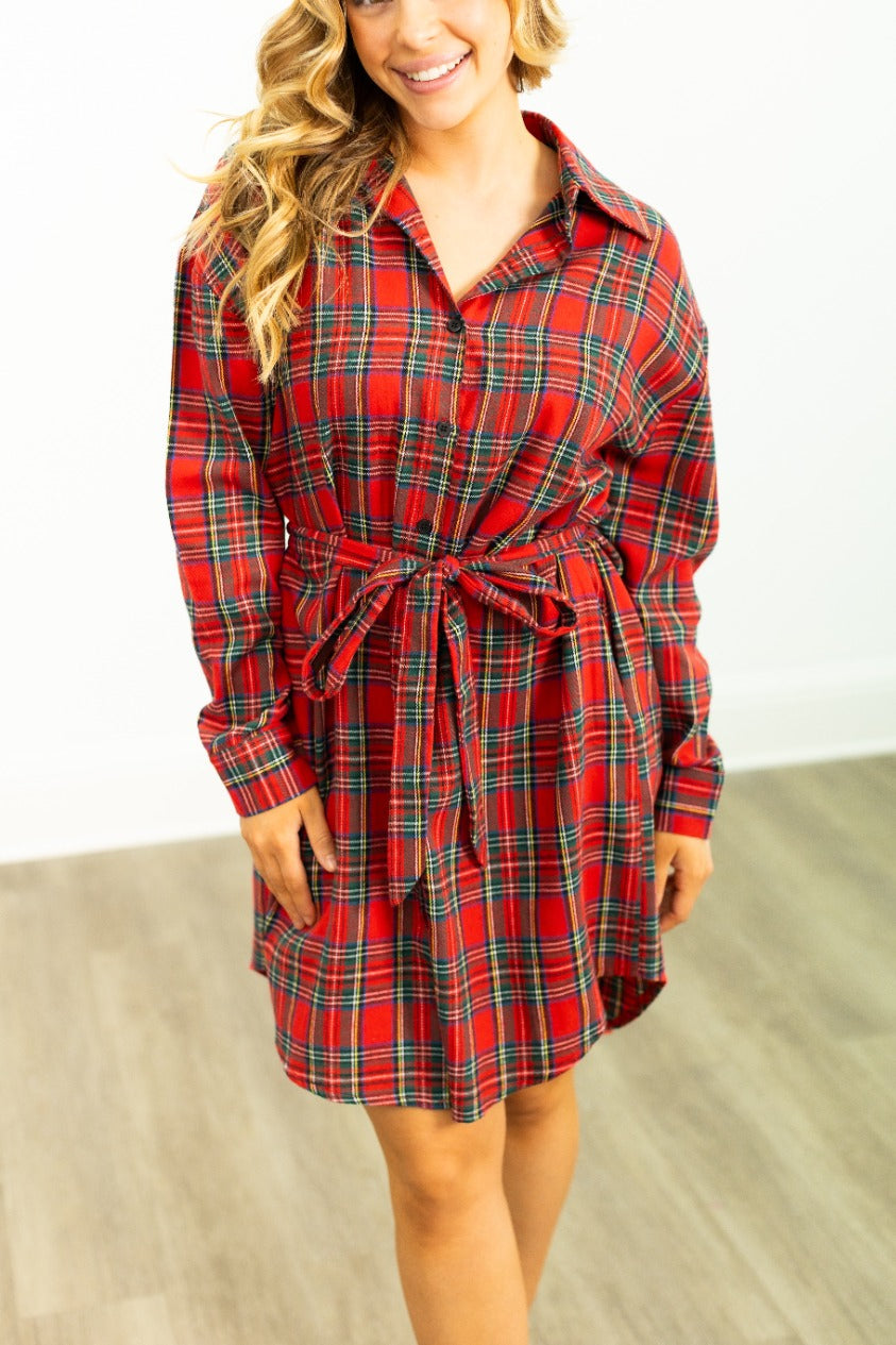 Grace and Emma Flannel Dress, Red