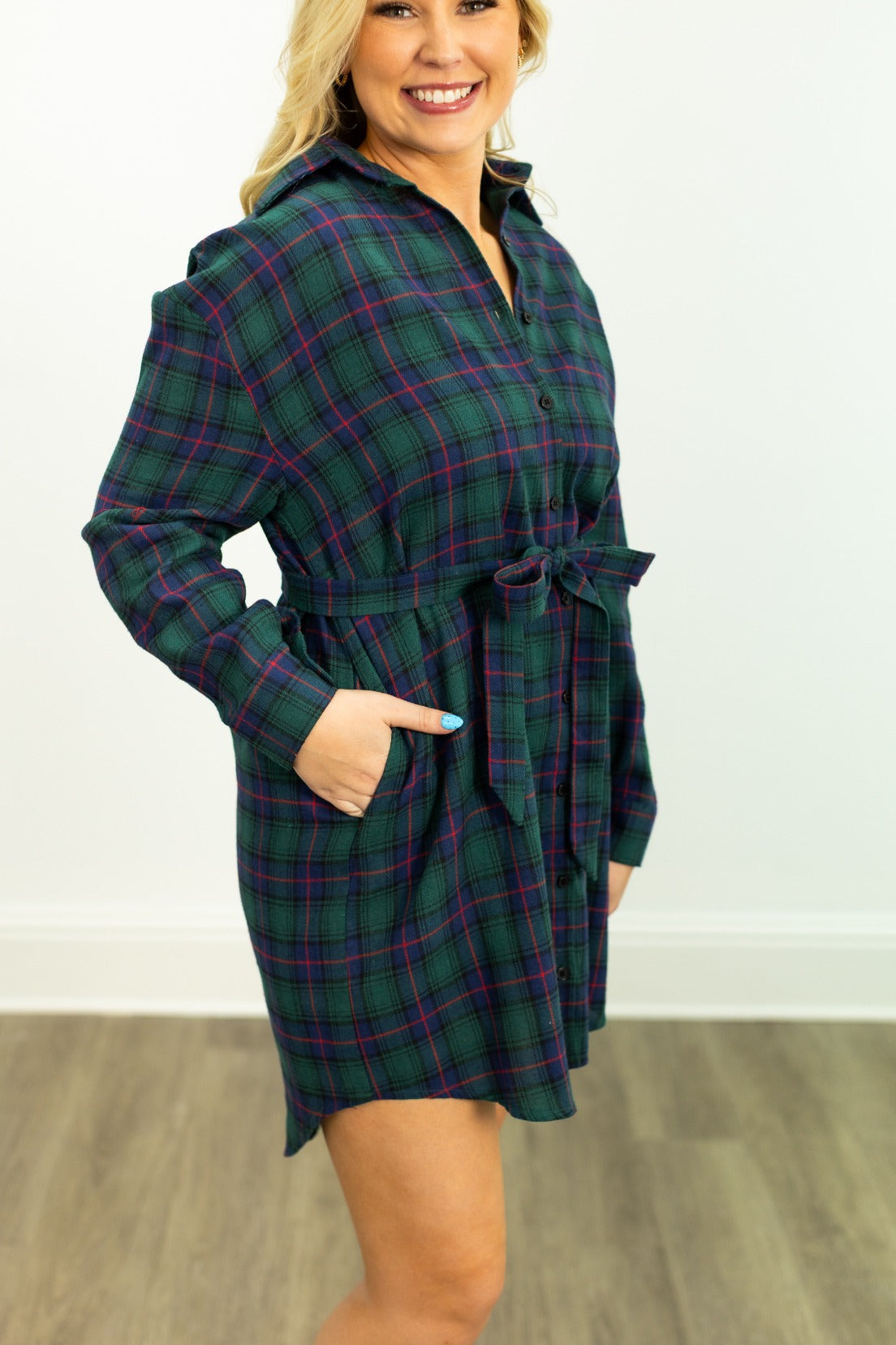 Grace and Emma Flannel Dress, Green