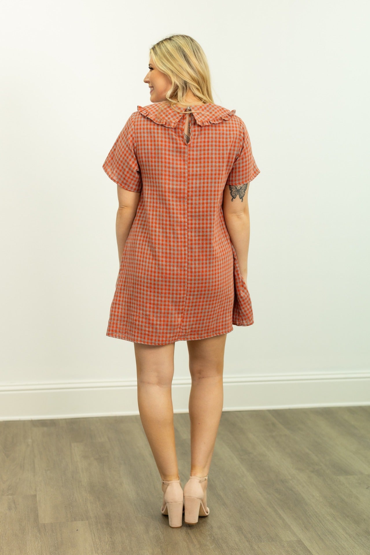 Grace + Emma Orange and Grey Gingham Dress