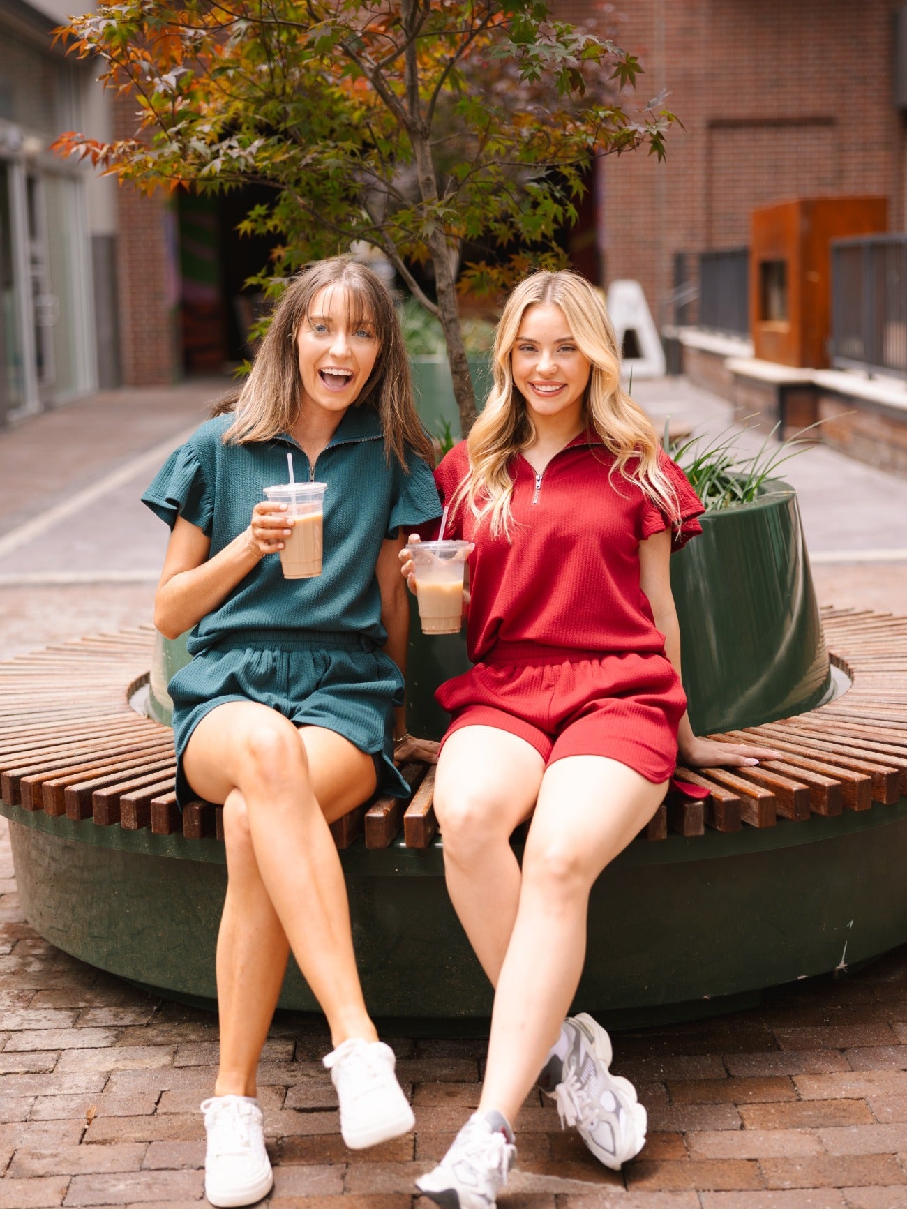 Grace & Emma Forest Green Quarter Zip with Flutter Sleeves