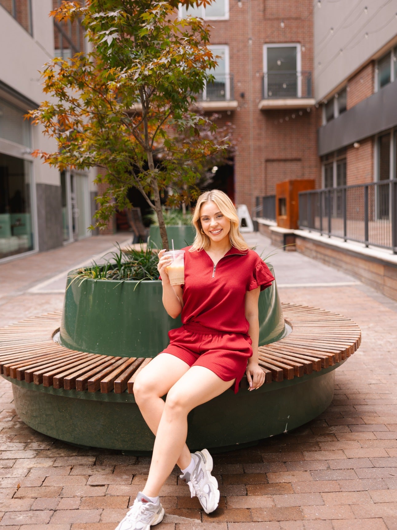 Grace & Emma Maroon Quarter Zip with Flutter Sleeves