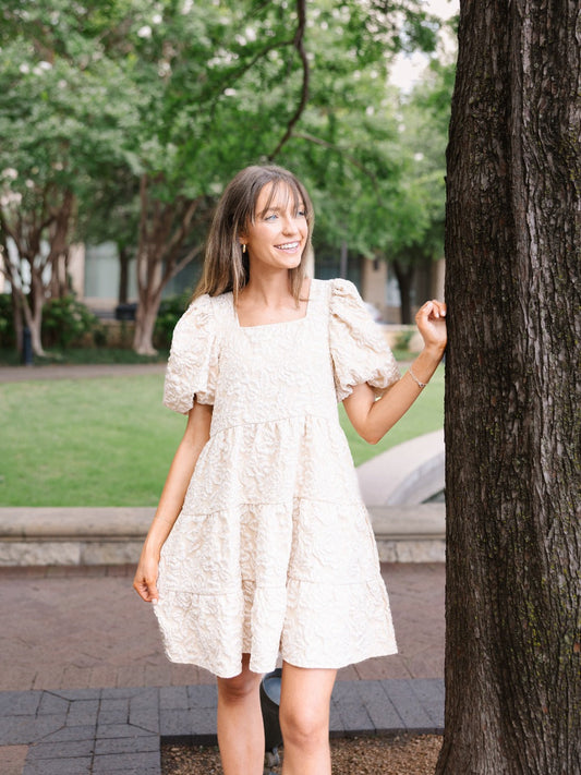 Grace & Emma Dolly Doll Jacquard Dress, Beige