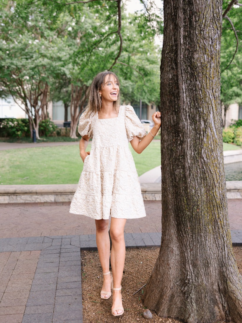 Grace & Emma Dolly Doll Jacquard Dress, Beige