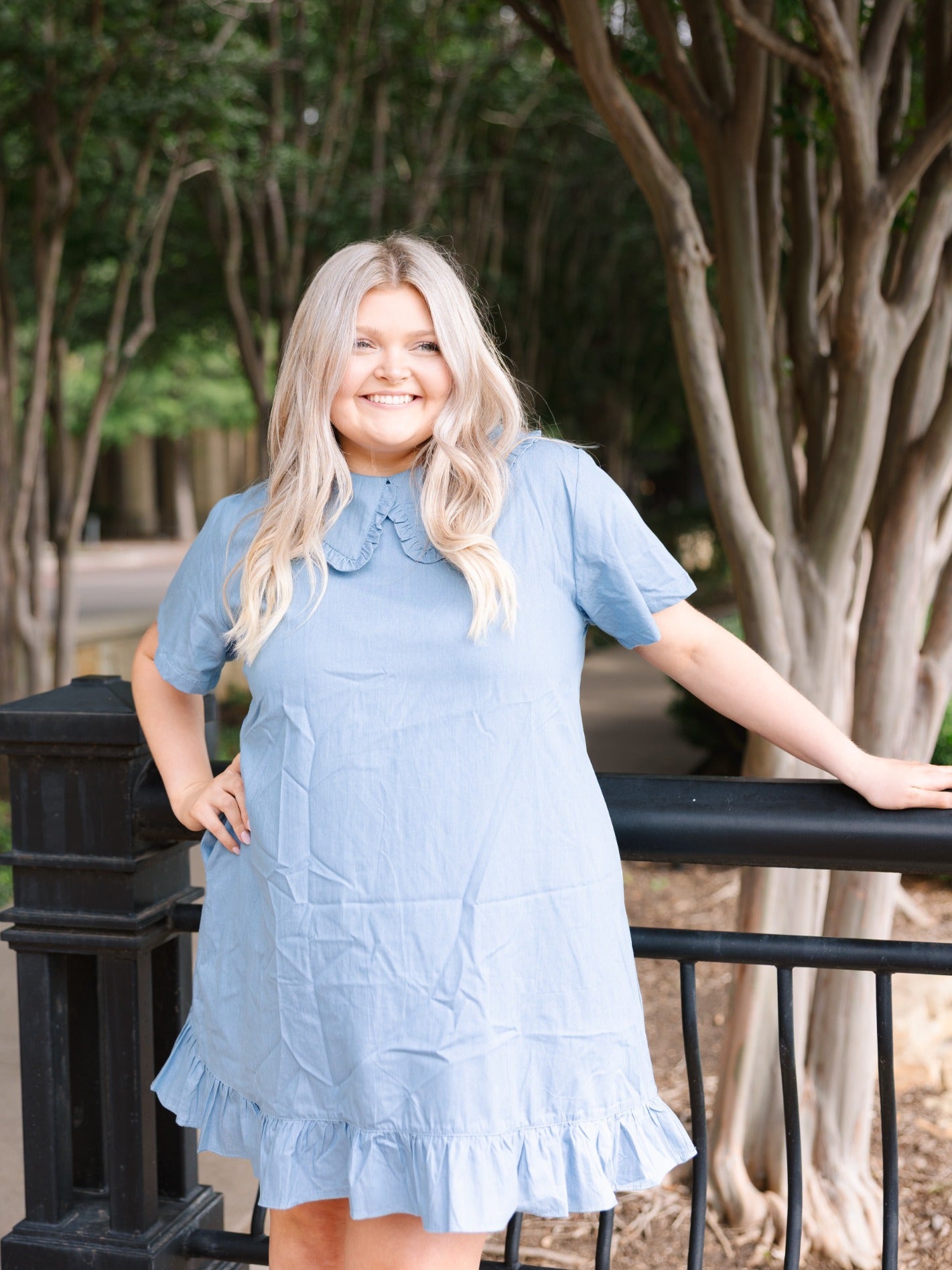 Grace & Emma Chambray Dress with Wide Collar