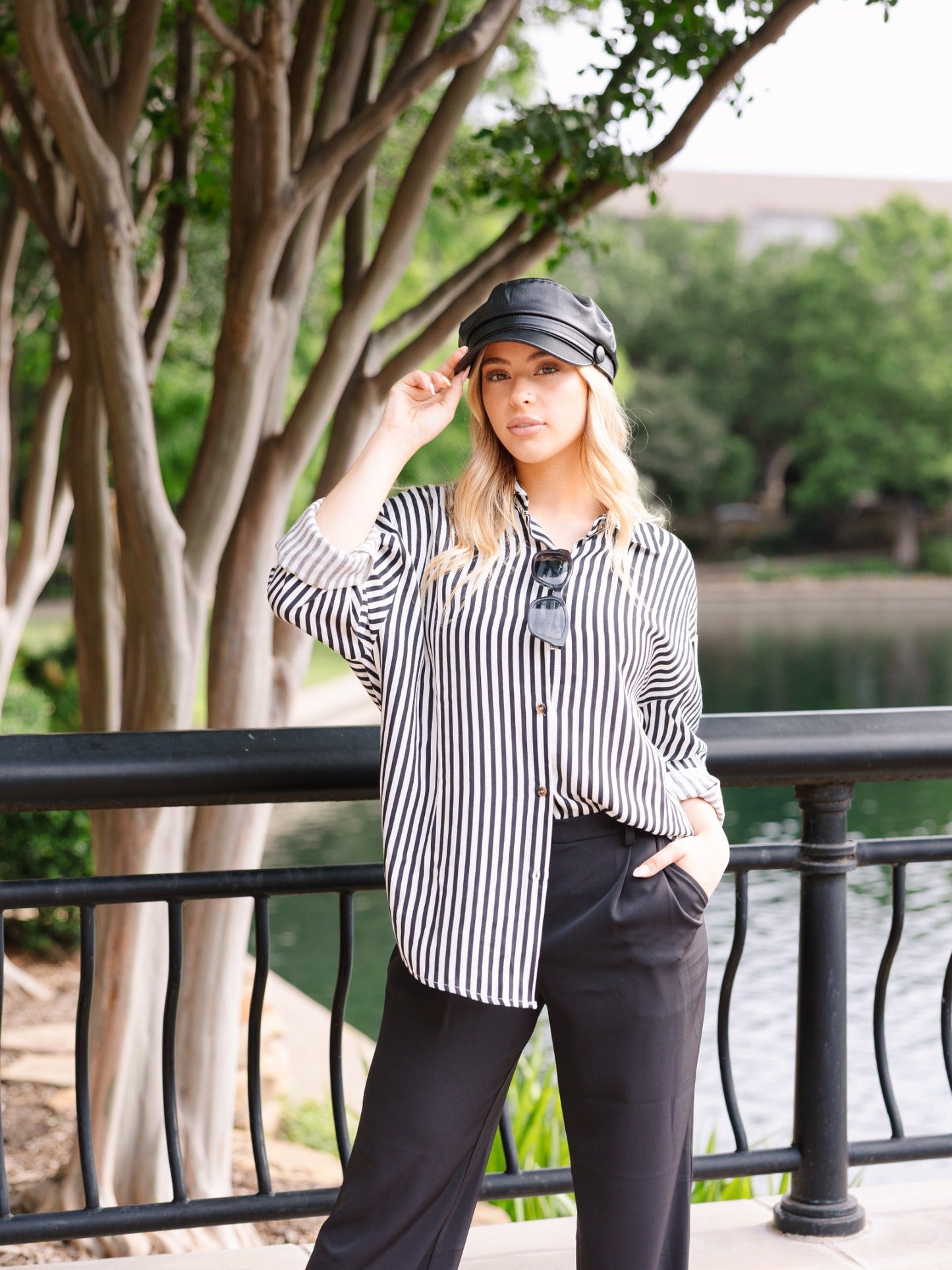 Grace & Emma Kathryn Classic Button-Up, Black Stripes