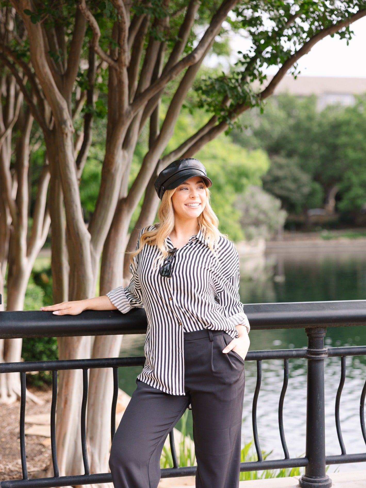 Grace & Emma Kathryn Classic Button-Up, Black Stripes