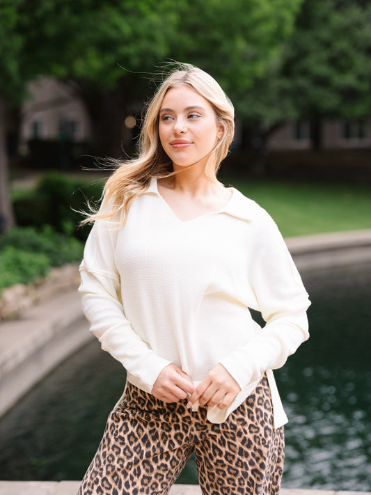 Grace + Emma Waffle Knit Top, Ivory