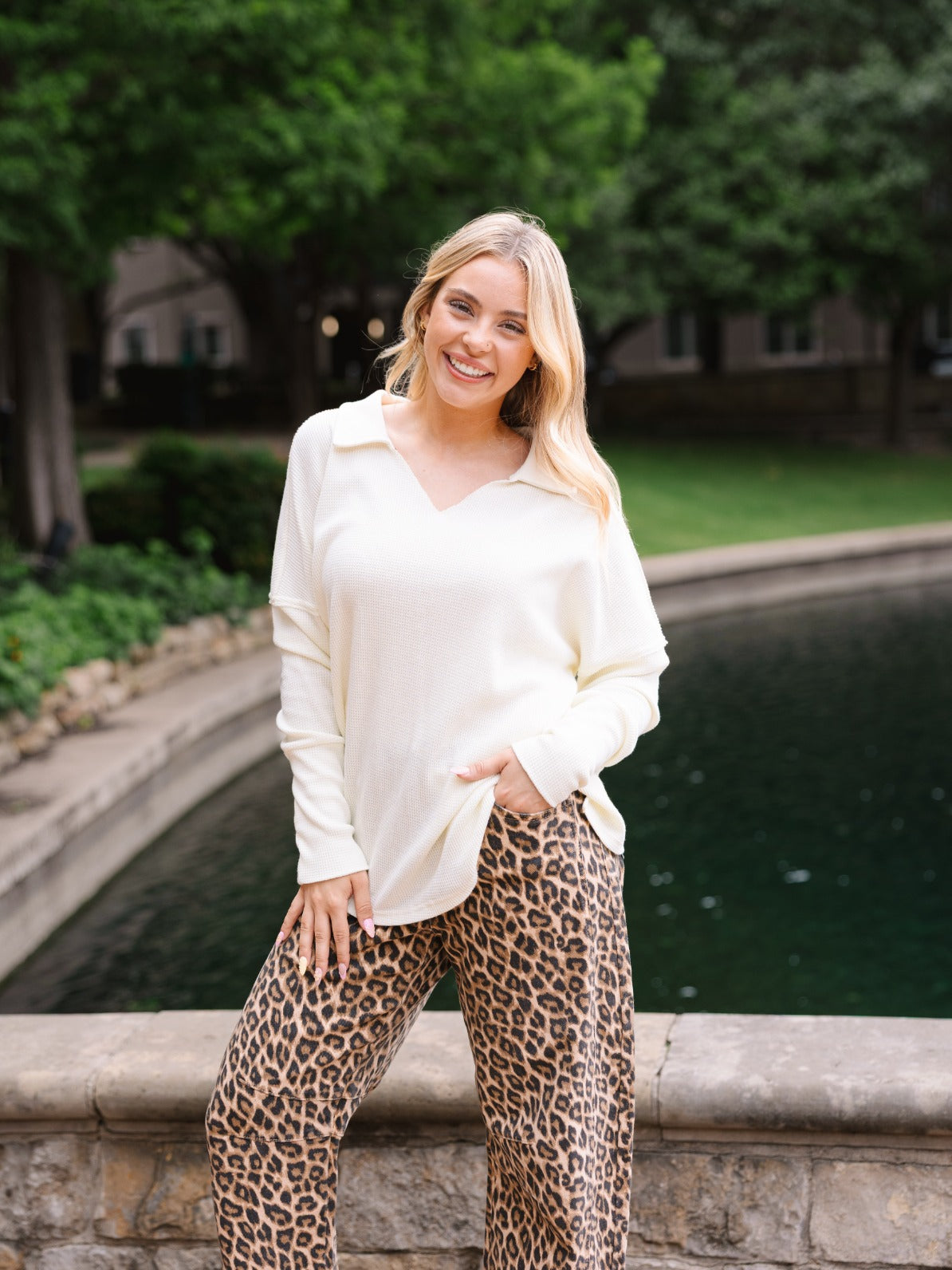Grace + Emma Waffle Knit Top, Ivory