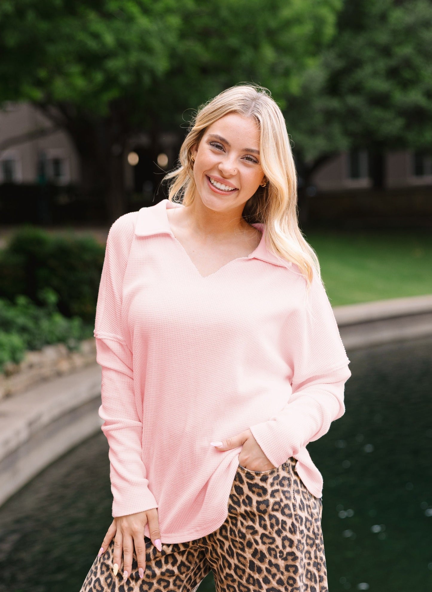 Grace & Emma Waffle Knit Top, Pink