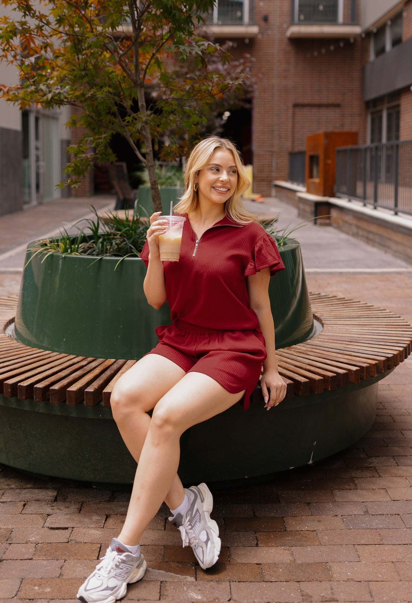 Grace & Emma Maroon Quarter Zip with Flutter Sleeves