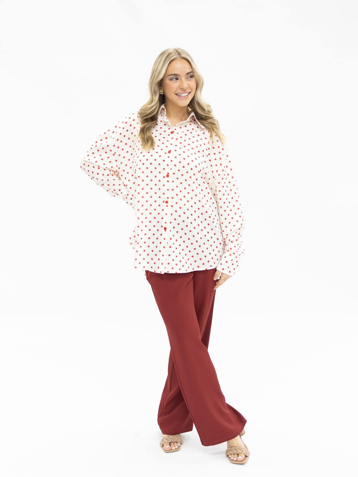 Grace & Emma Kathryn Classic Button-Up, Red Polka-Dot