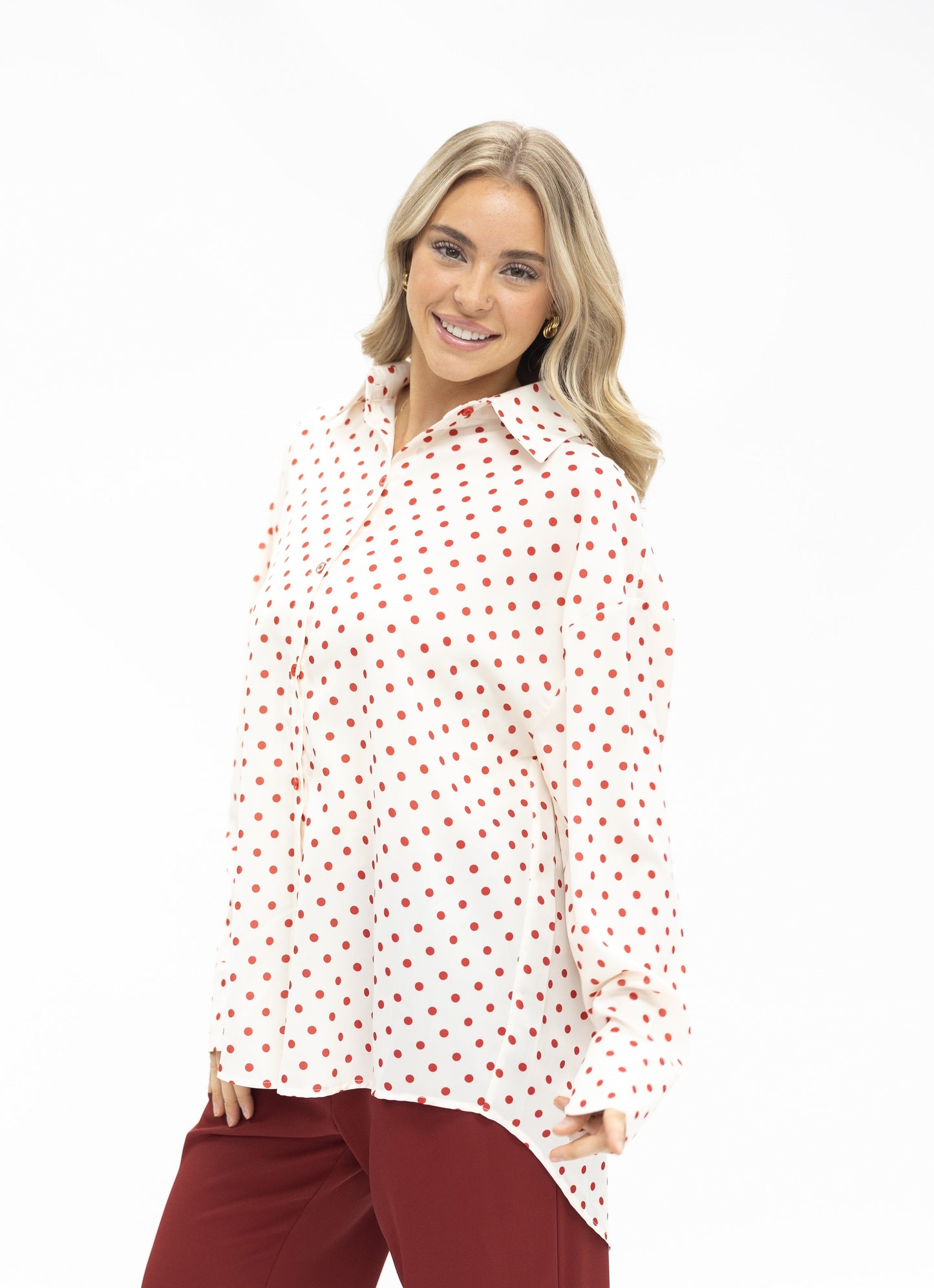 Grace & Emma Kathryn Classic Button-Up, Red Polka-Dot