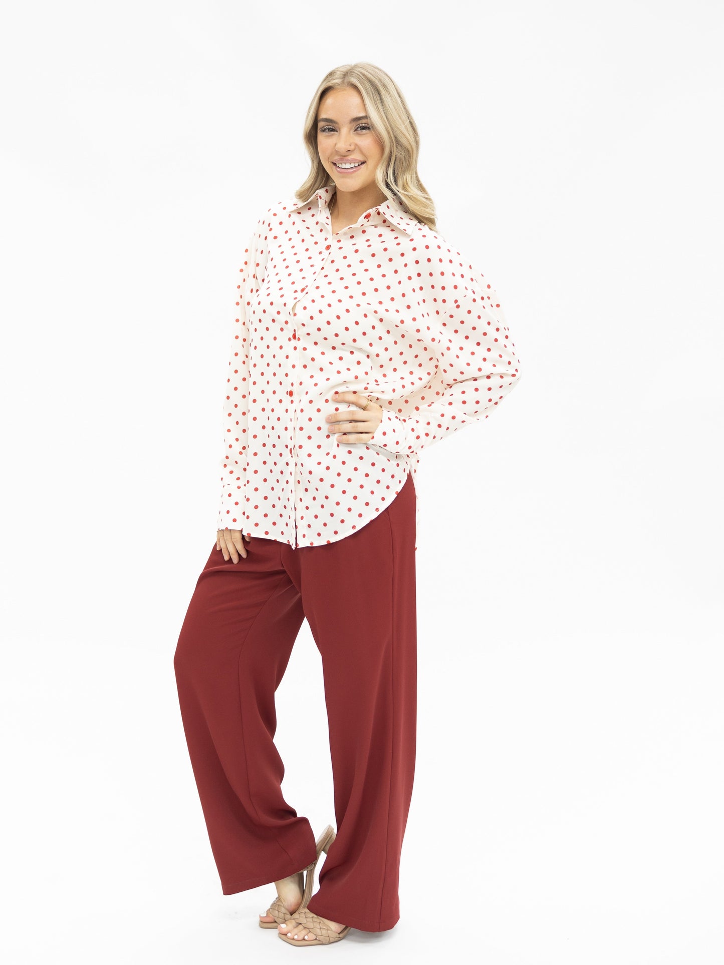 Grace & Emma Kathryn Classic Button-Up, Red Polka-Dot