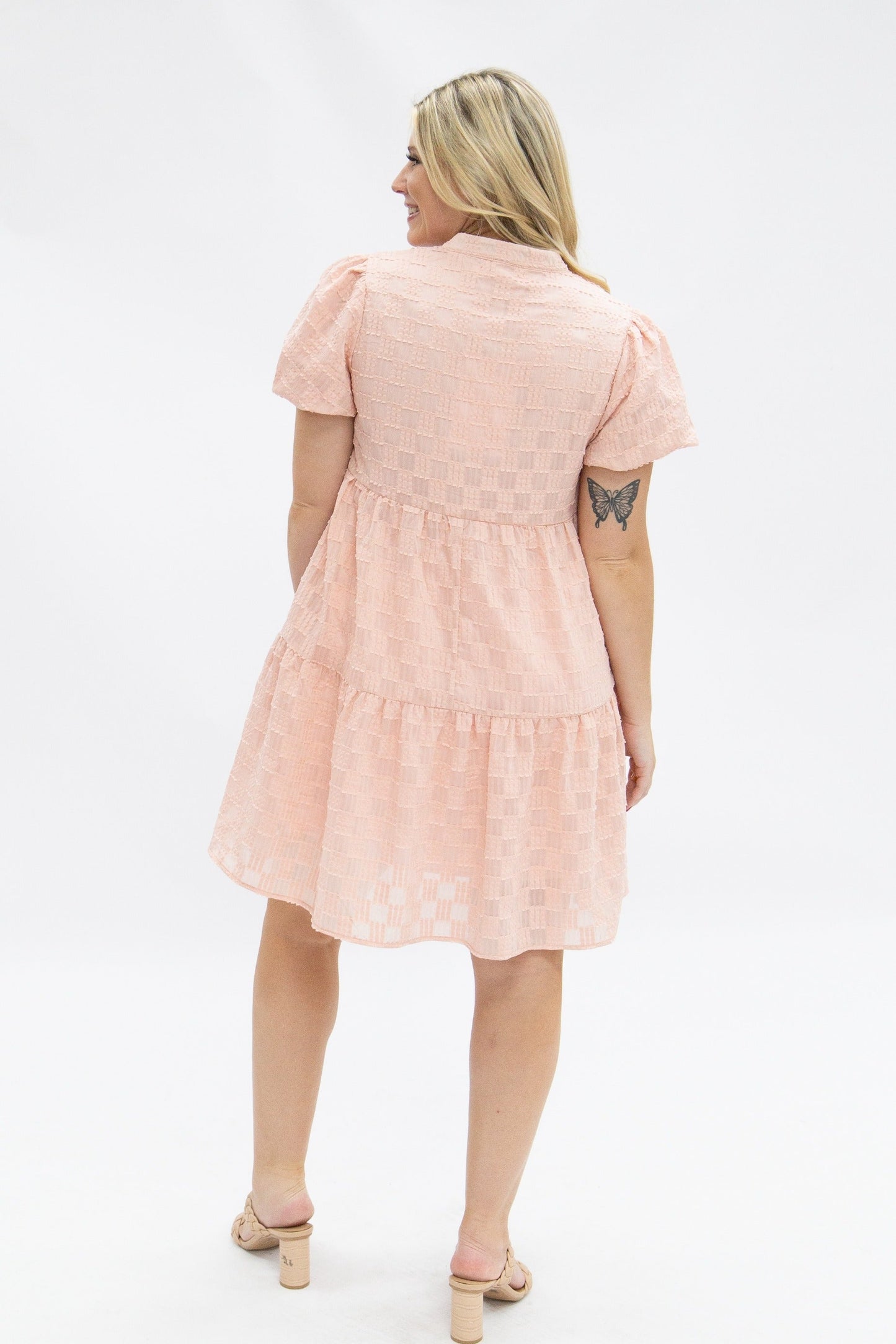 Grace & Emma V-Neck Checkered Dress, Pink