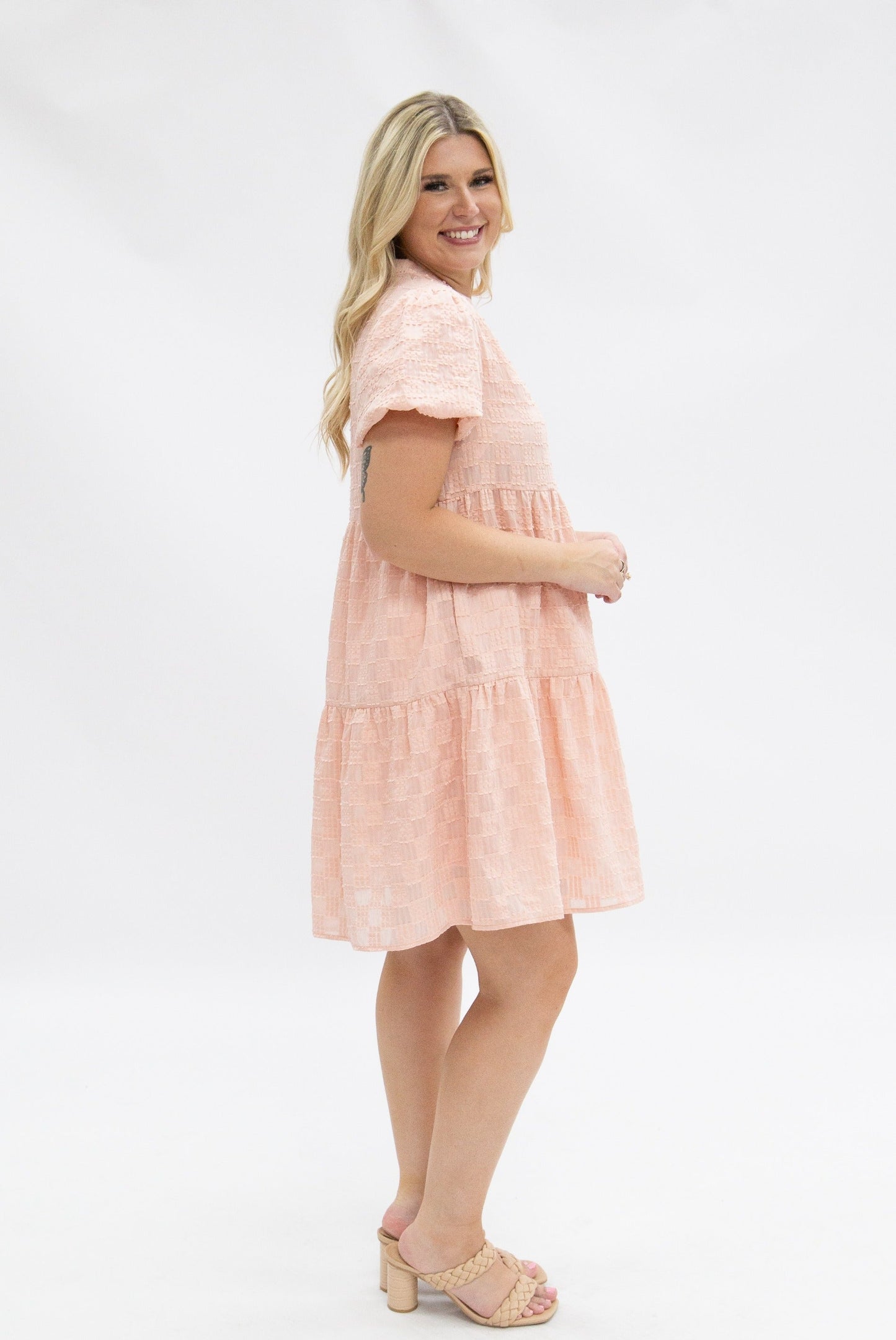 Grace & Emma V-Neck Checkered Dress, Pink
