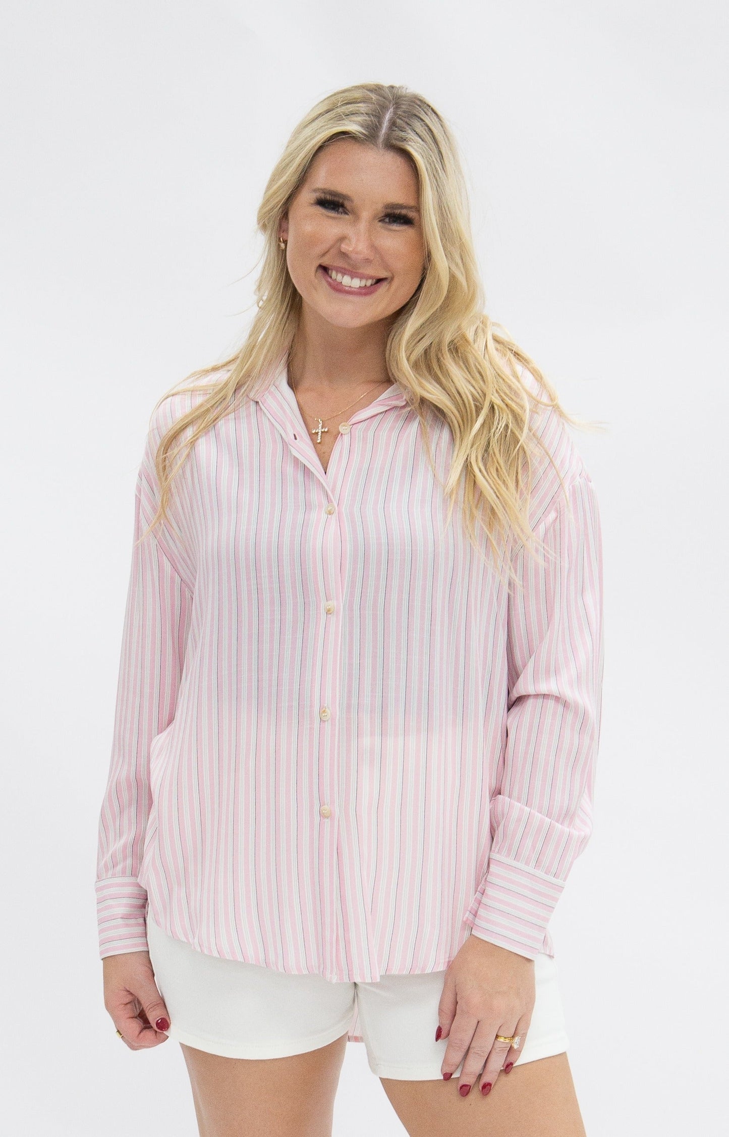 Grace & Emma The Kathryn Button-Up, Striped Pink