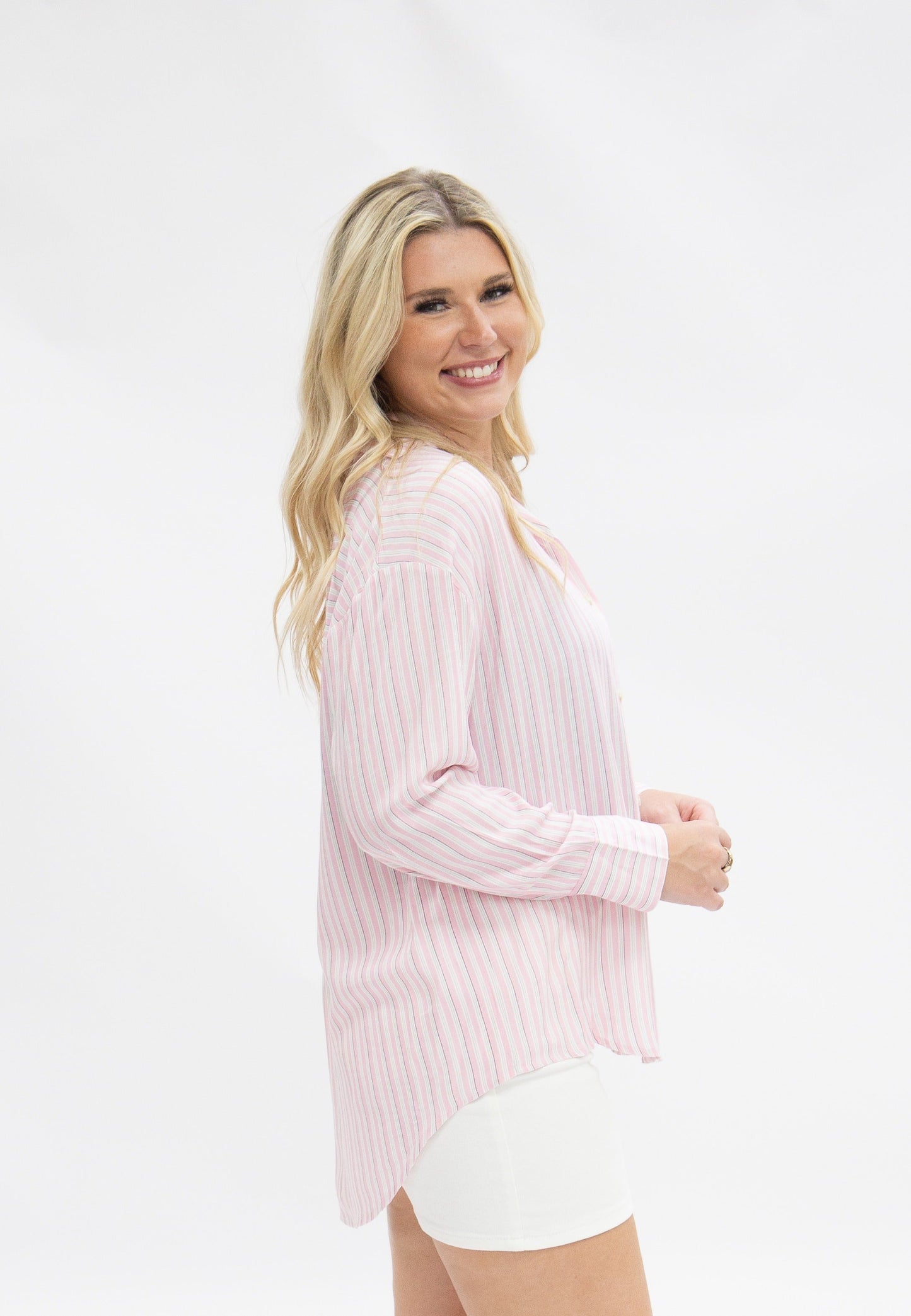 Grace & Emma The Kathryn Button-Up, Striped Pink