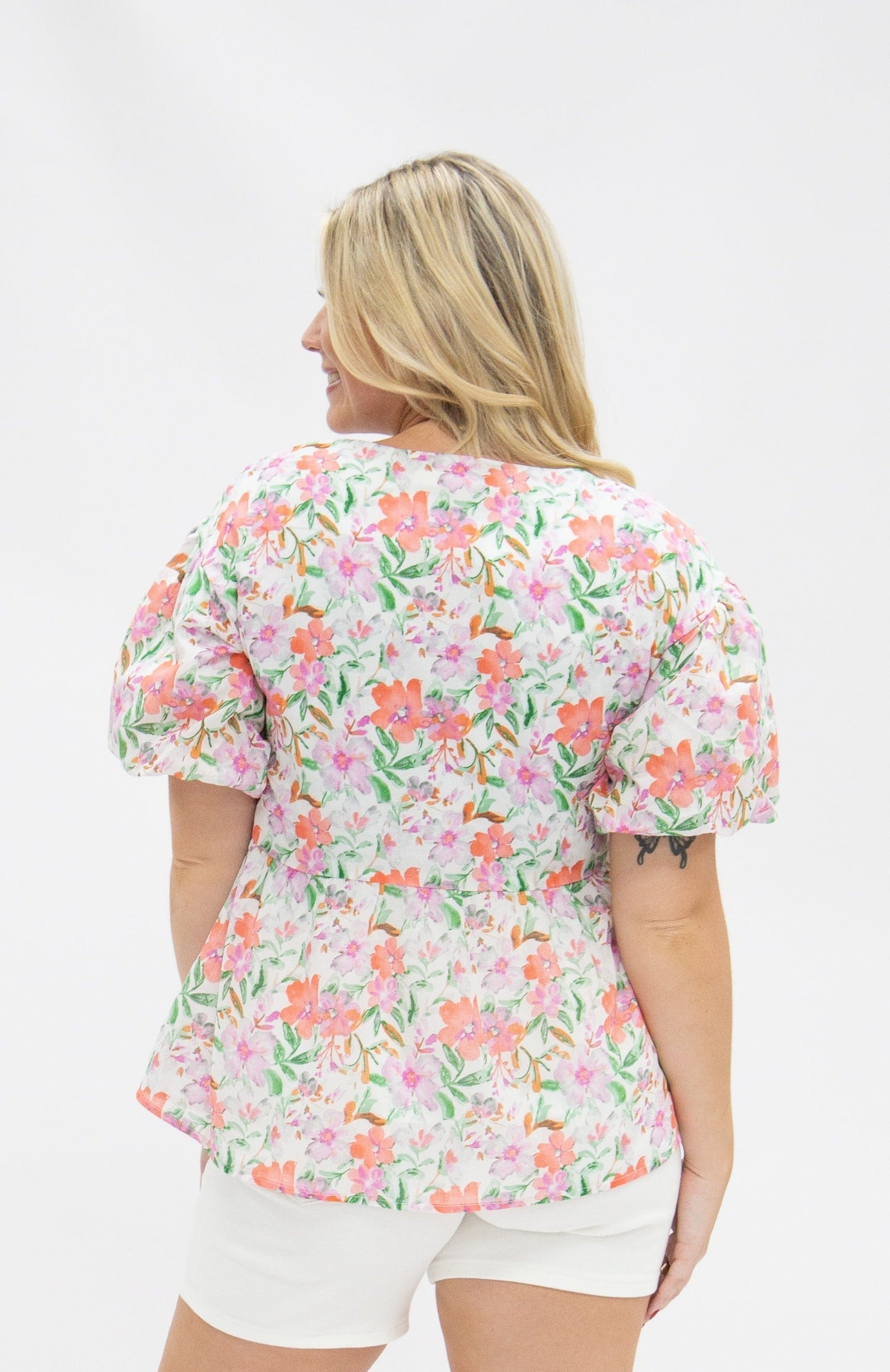 Grace & Emma Puff Sleeve Blouse, Watercolor Flowers