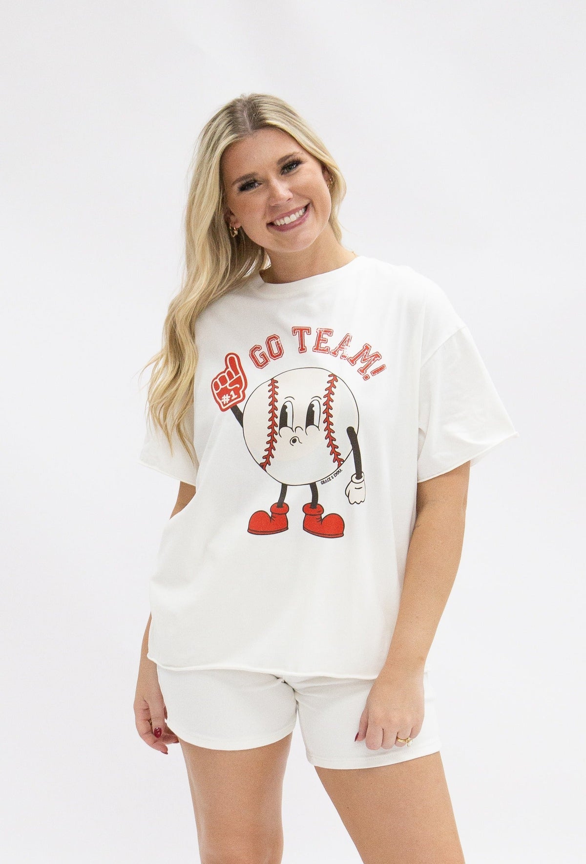 Grace and Emma Go Team on White Boxy Tee