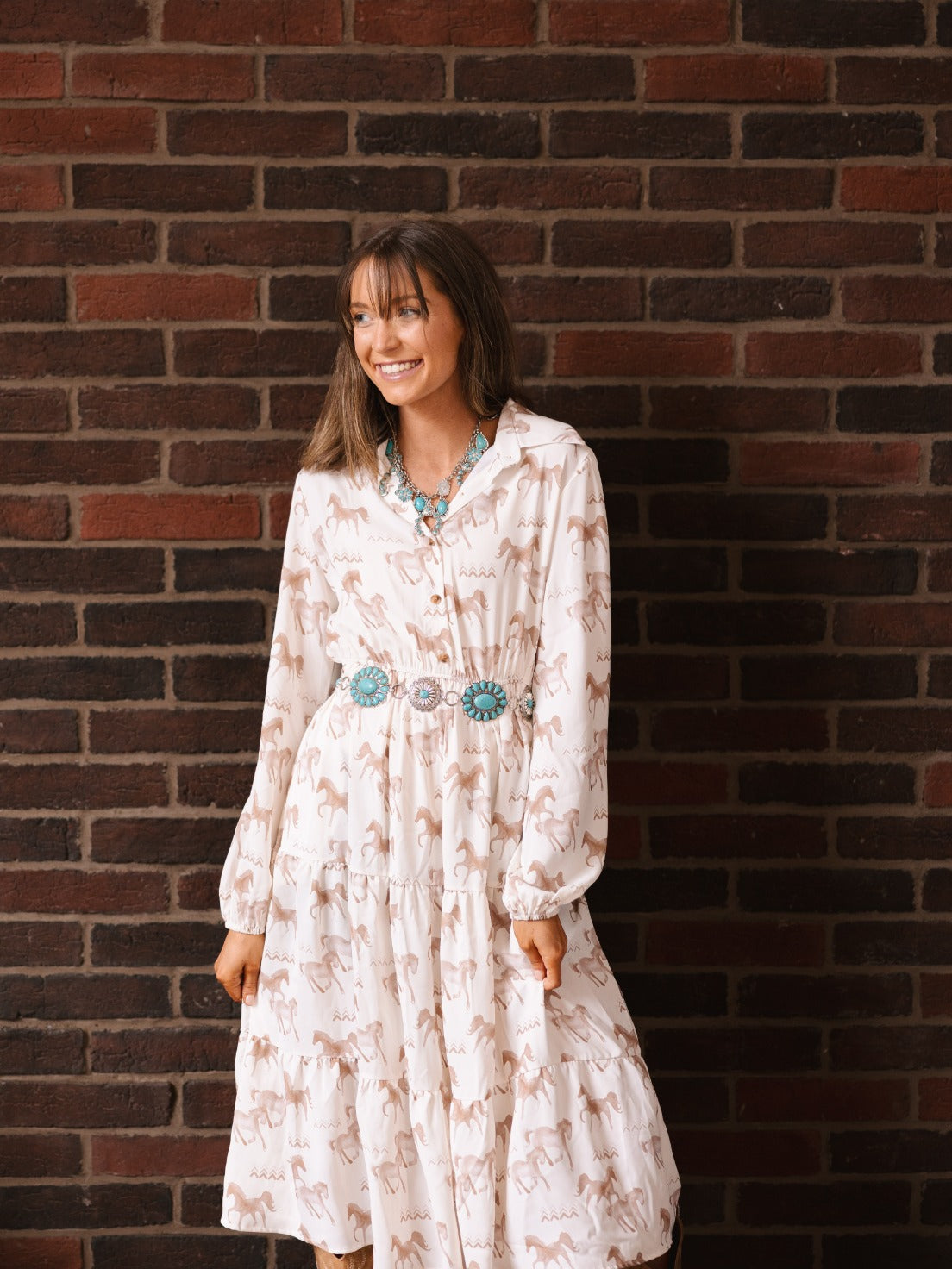 Grace + Emma Horse Print Shirt Dress