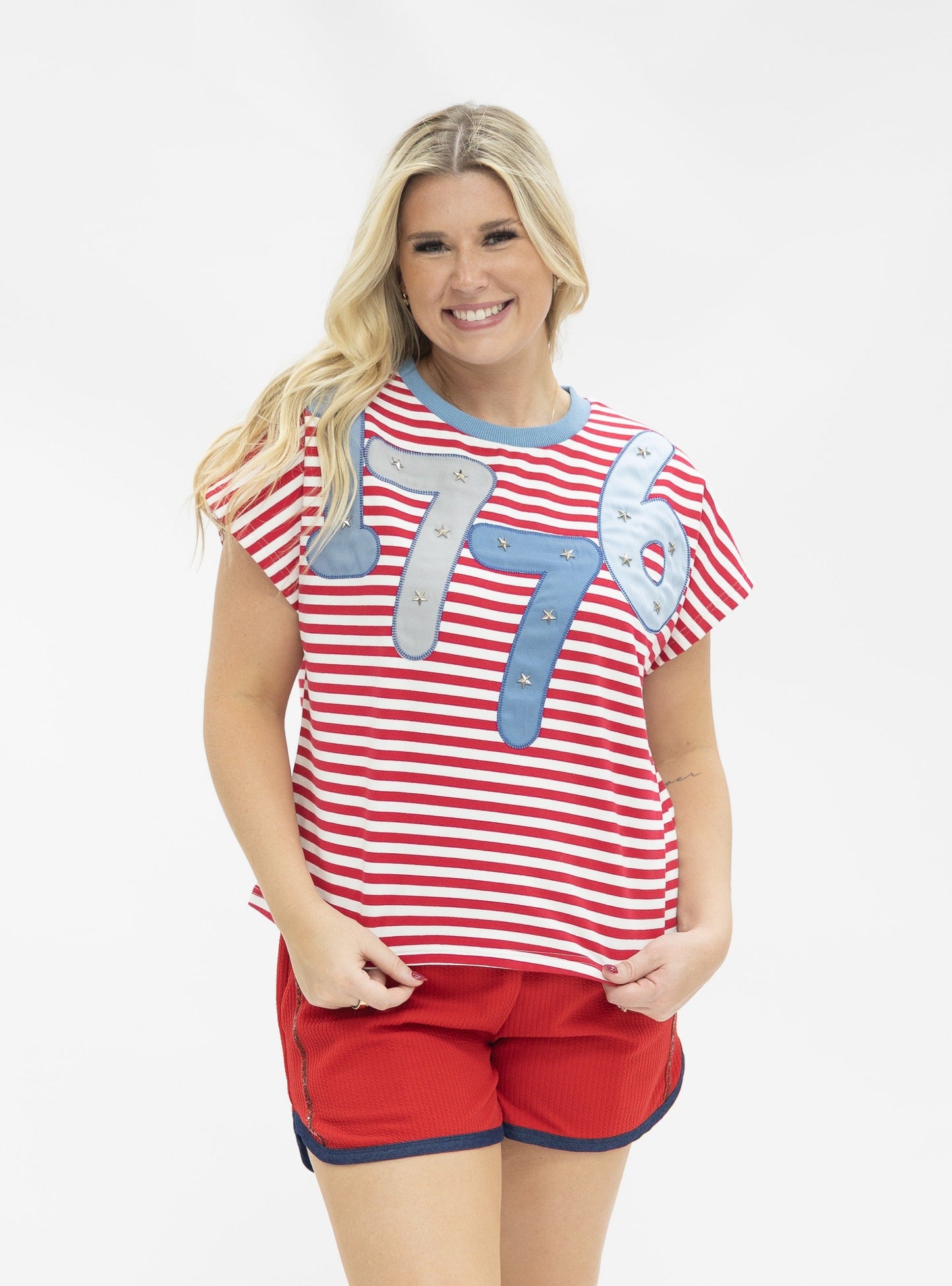 Grace & Emma 1776 on a Short Sleeve Stripe Top