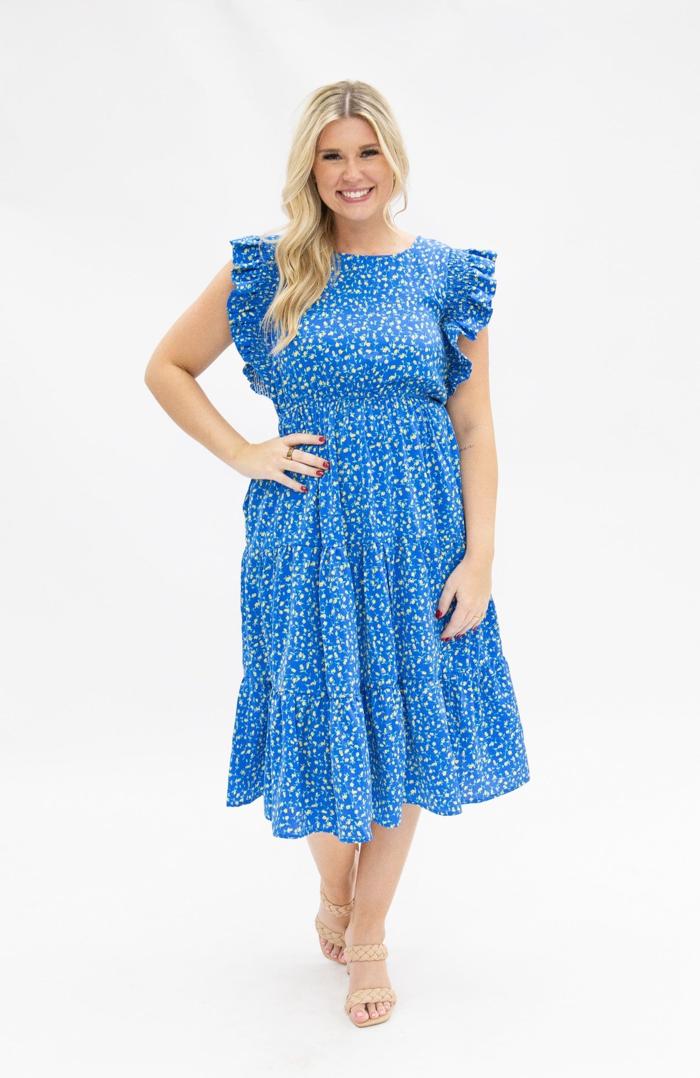 Grace & Emma Blue Floral Tiered Dress