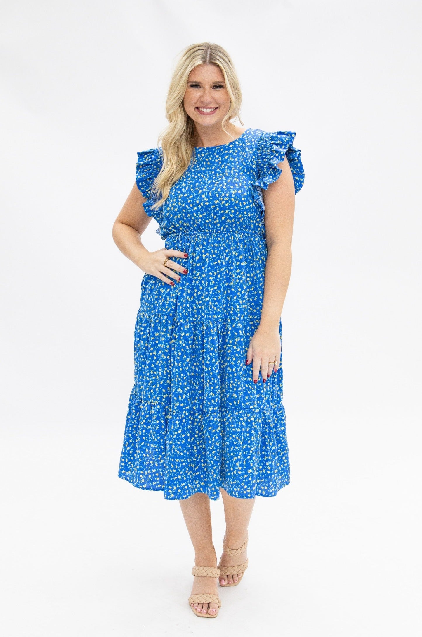 Grace & Emma Blue Floral Tiered Dress