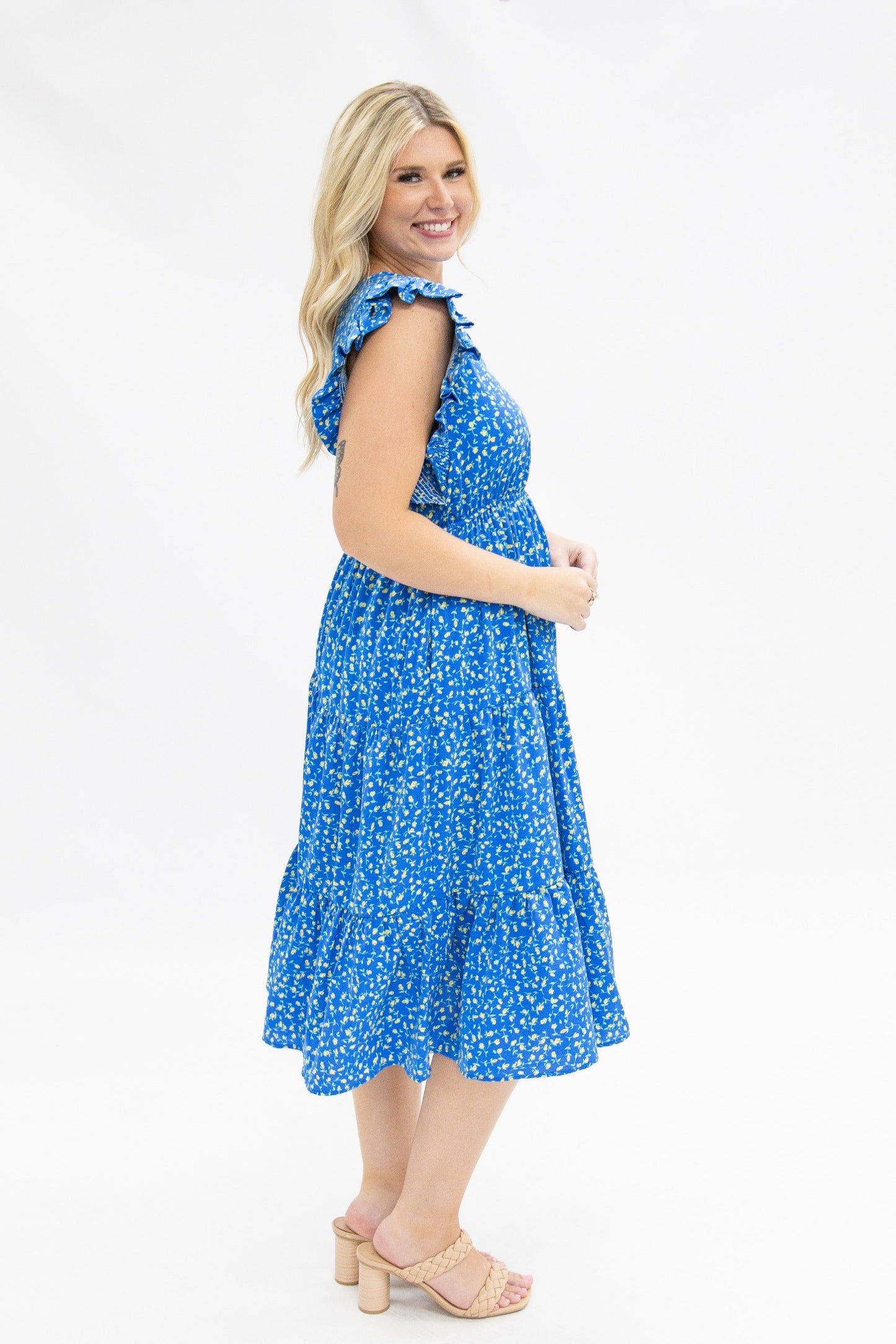 Grace & Emma Blue Floral Tiered Dress