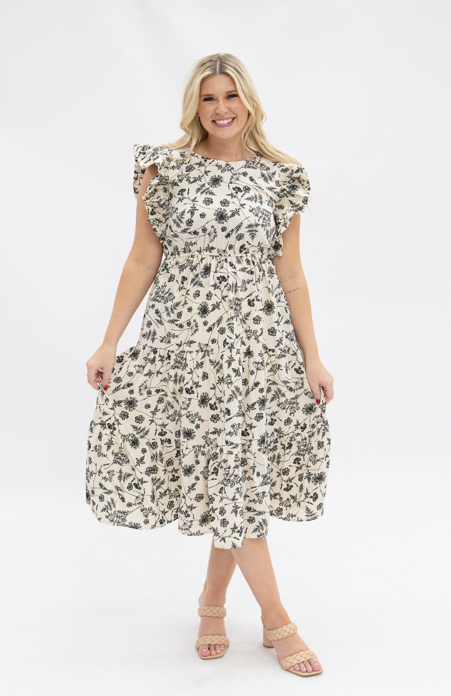 Grace & Emma Black & Ivory Floral Tiered Dress