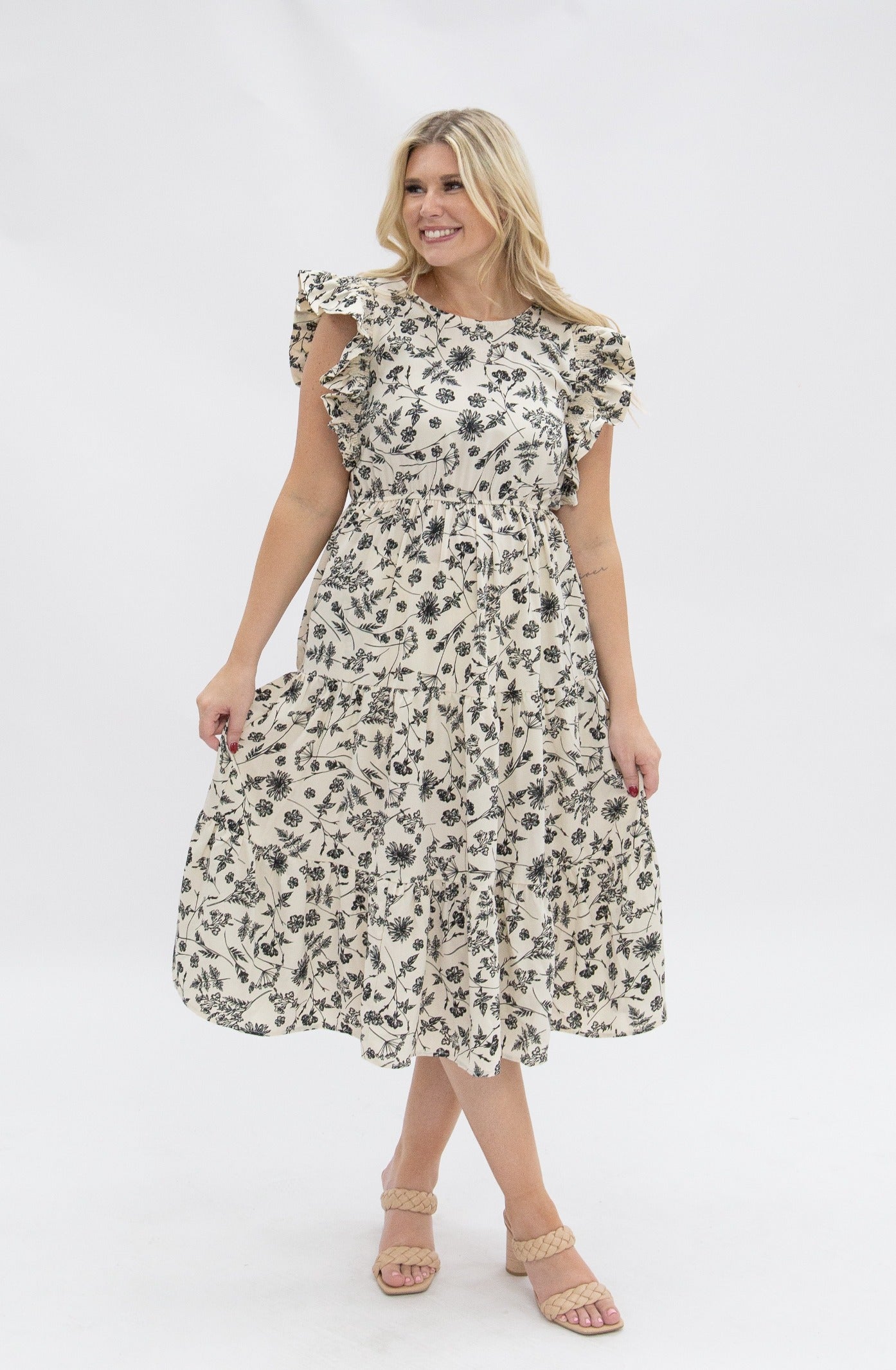 Grace & Emma Black & Ivory Floral Tiered Dress